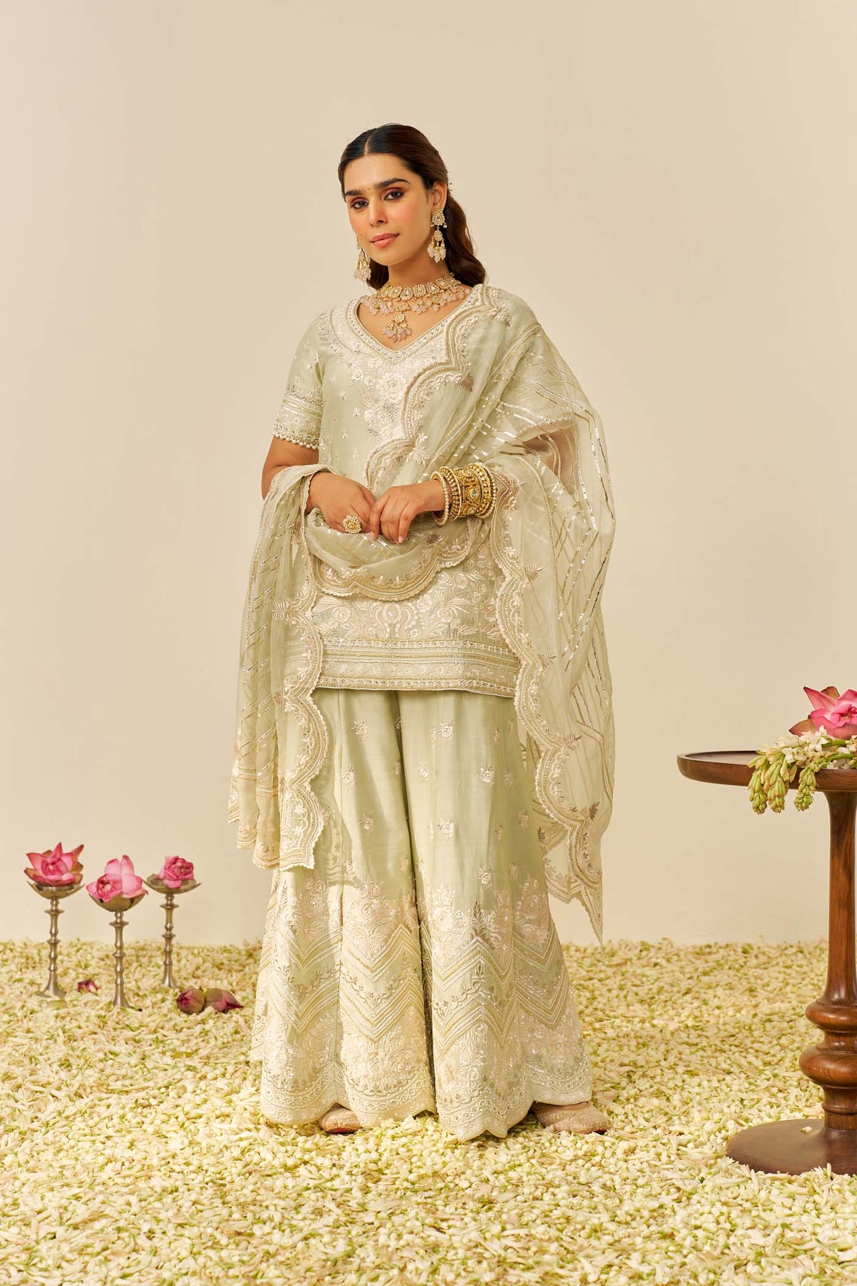 SAMEEHA - Mint Green SHORT KURTA WITH SHARARA