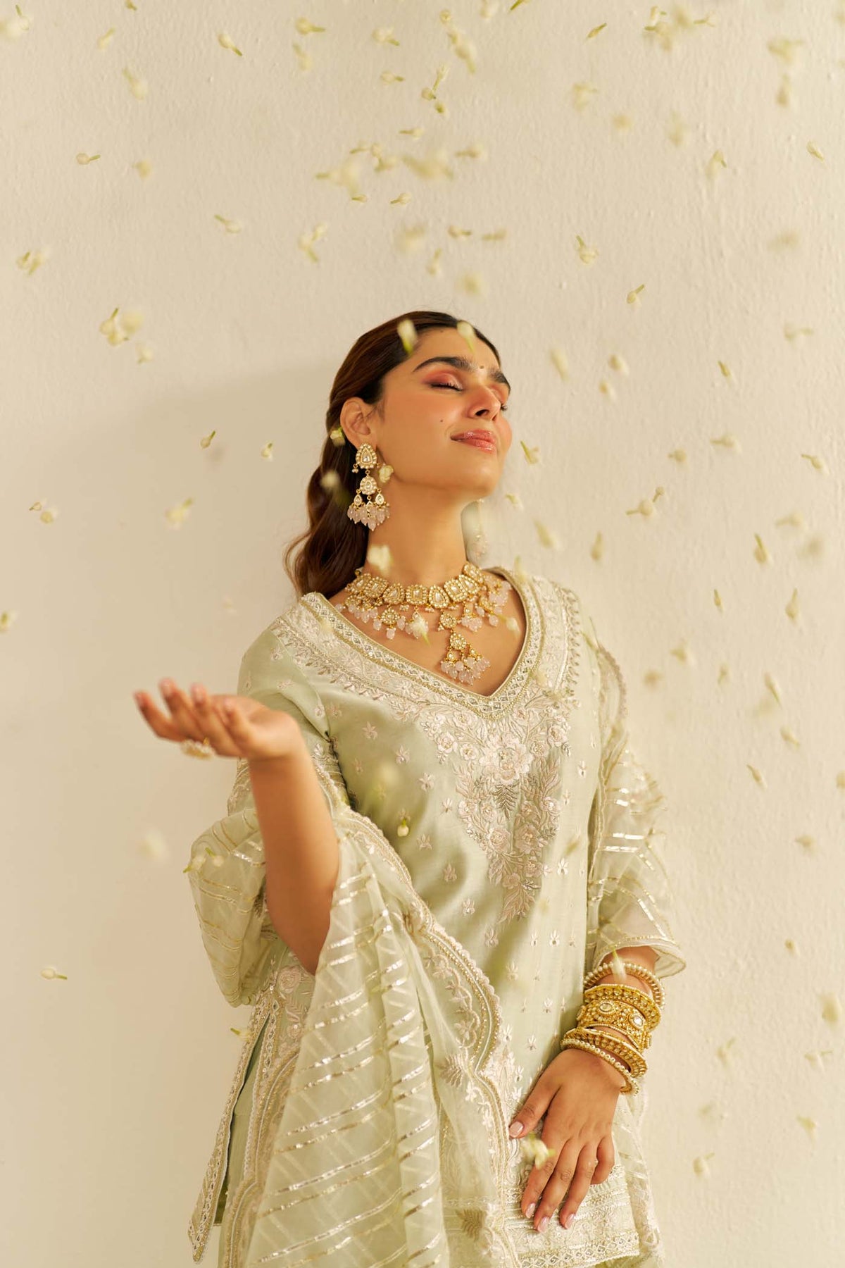 SAMEEHA - Mint Green SHORT KURTA WITH SHARARA