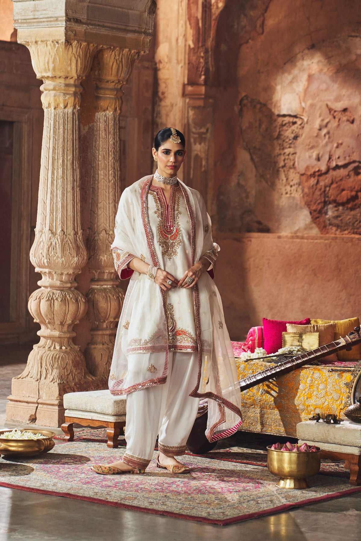 MEHWISH - DAISY IVORY SHORT KURTA WITH SALWAR AND DUPATTA