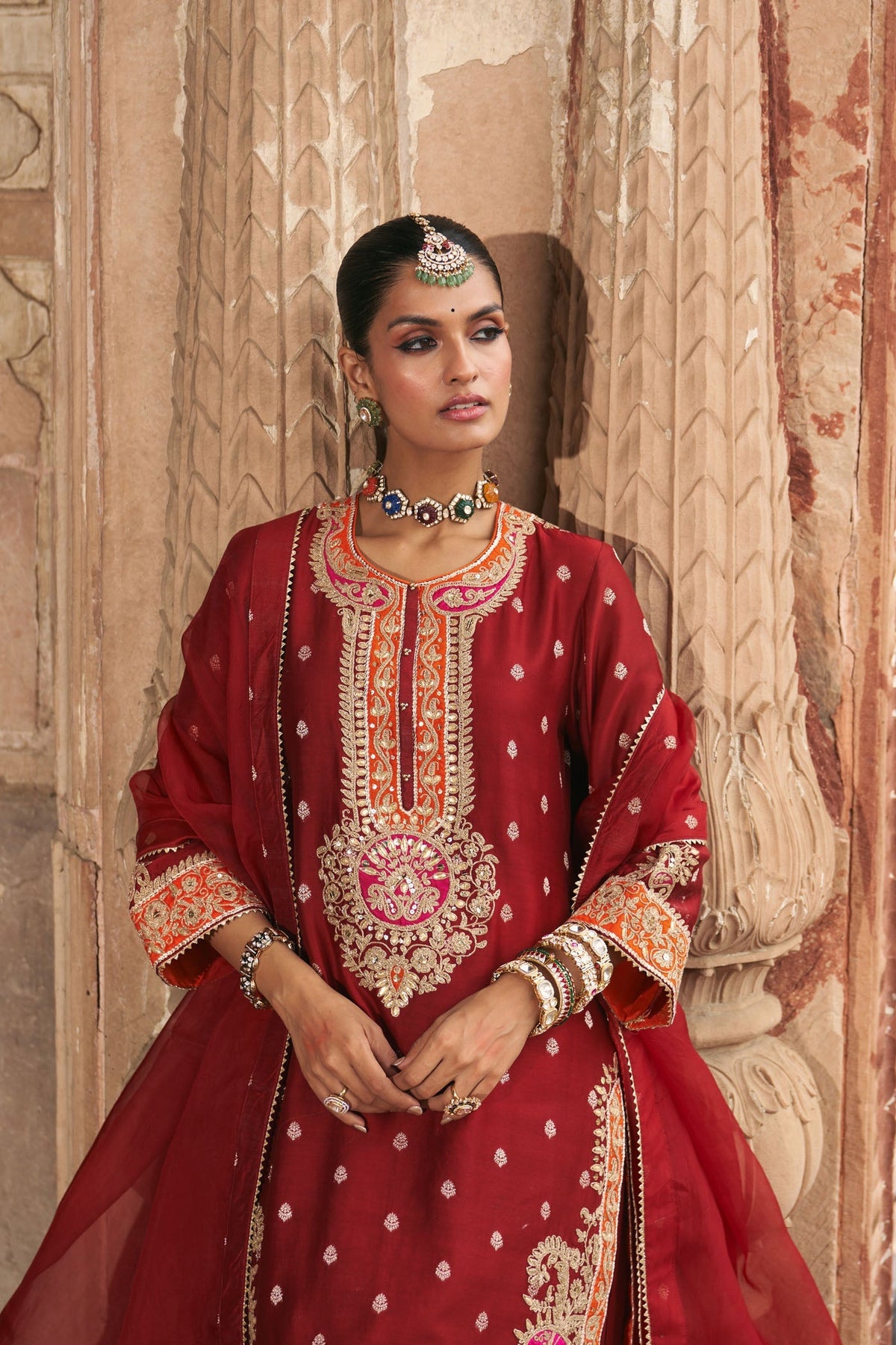 ANILA - DEEP RED SHORT KURTA WITH SALWAR (Lxrts)