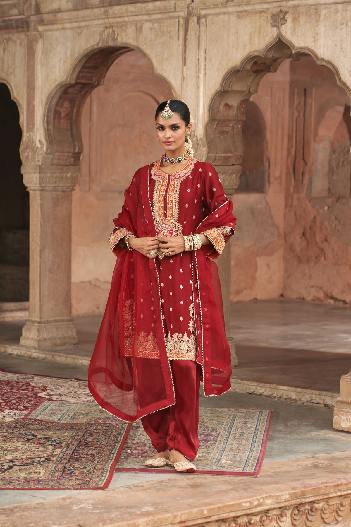 ANILA - DEEP RED SHORT KURTA WITH SALWAR (Lxrts)