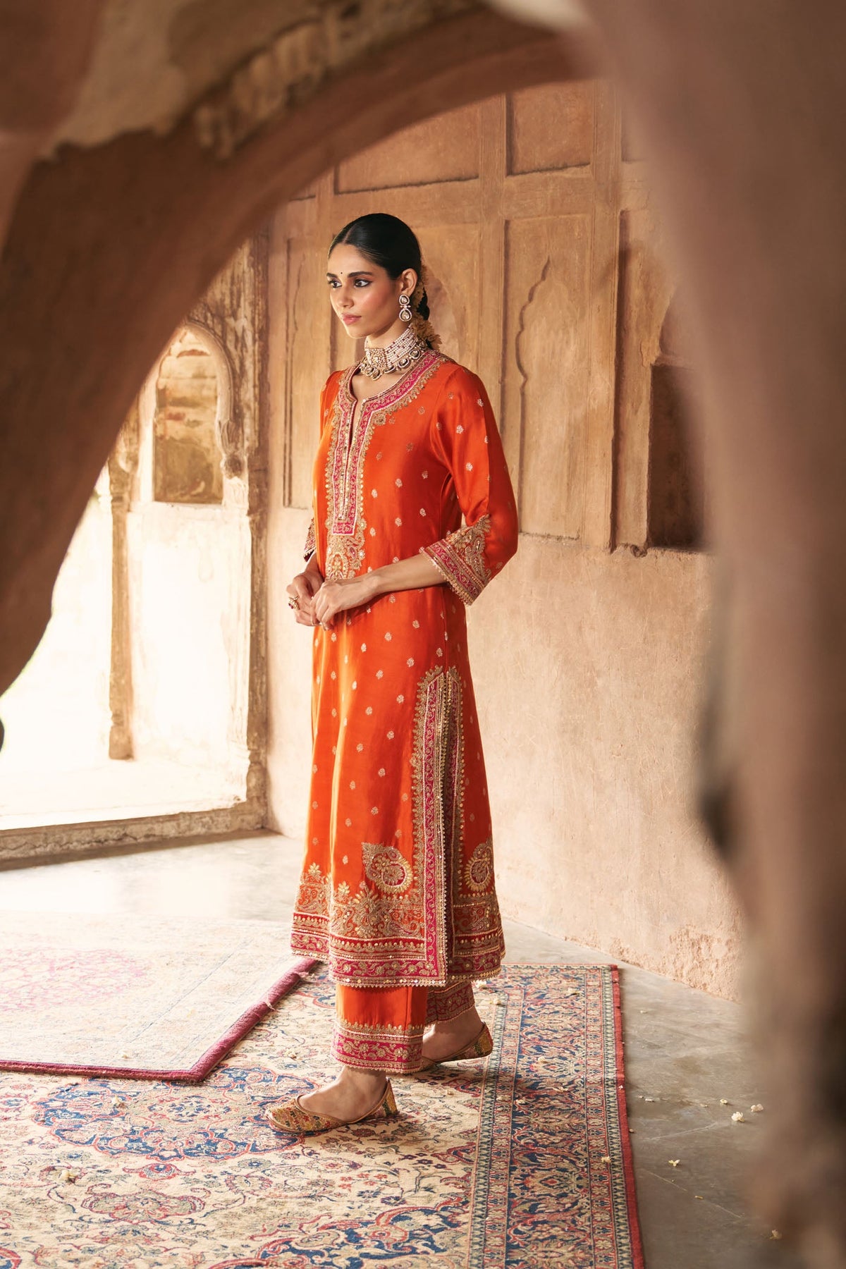 Musakn sethi In SOBIA - BURNT ORANGE LONG KURTA WITH PALAZZO AND DUPATTA