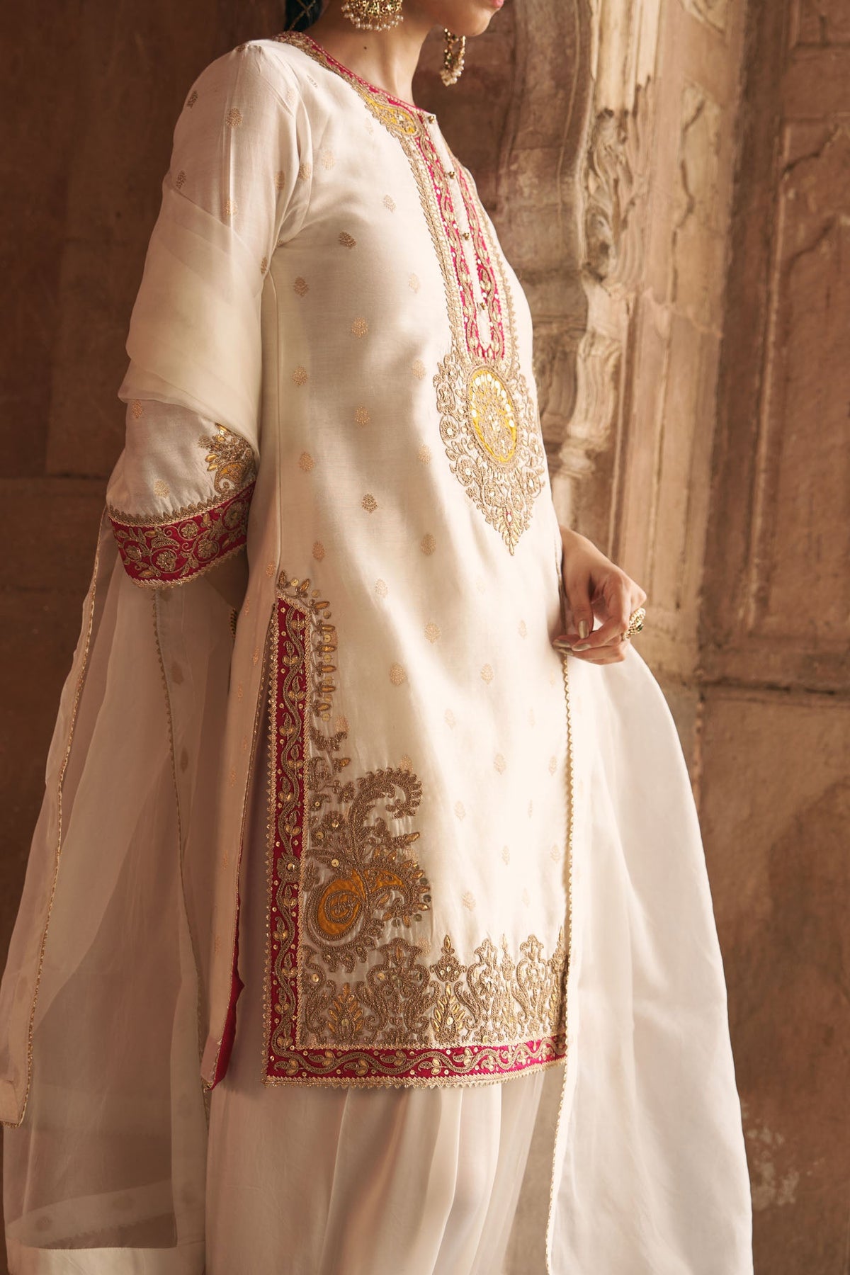 ANILA - DAISY IVORY SHORT KURTA WITH SALWAR