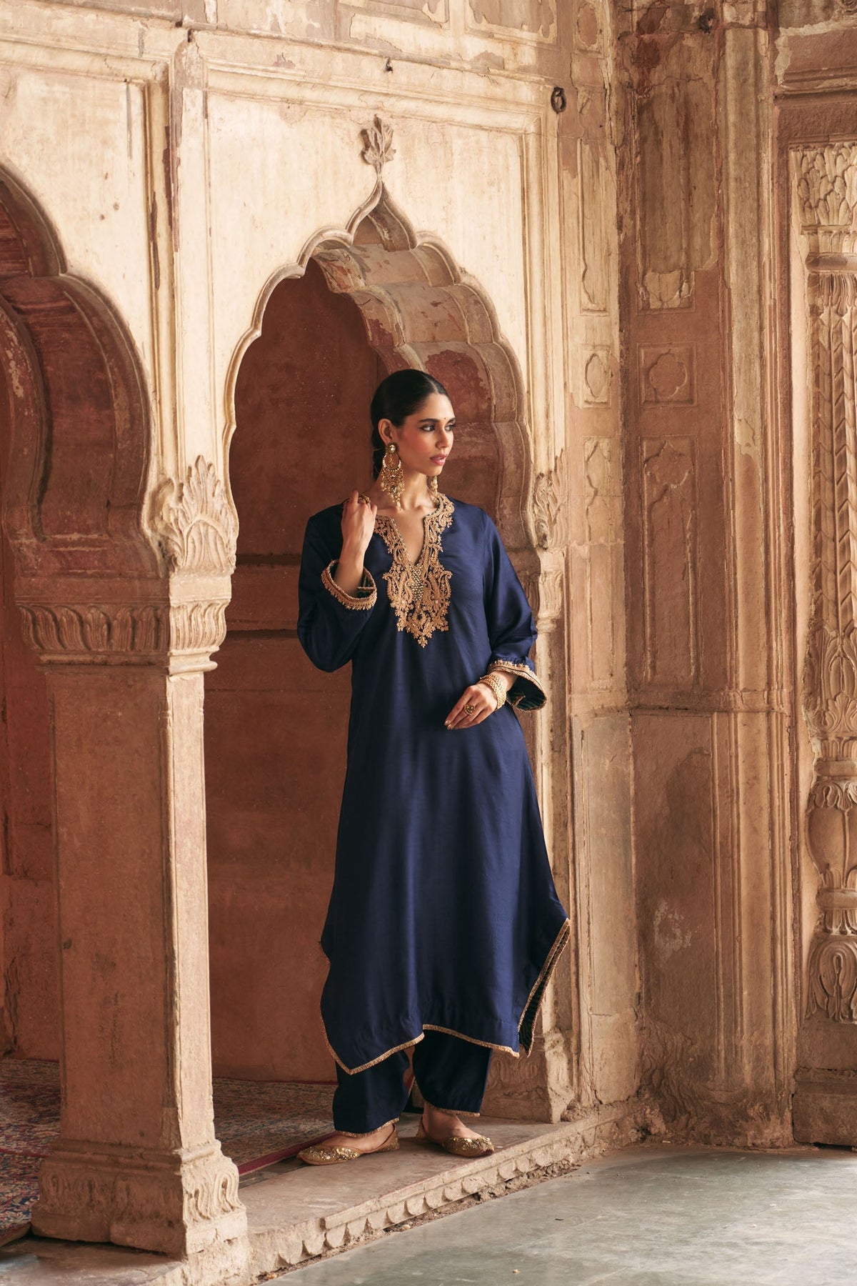 AMAYA - DEEP BLUE LONG KAFTAN WITH SALWAR (Lxrts)