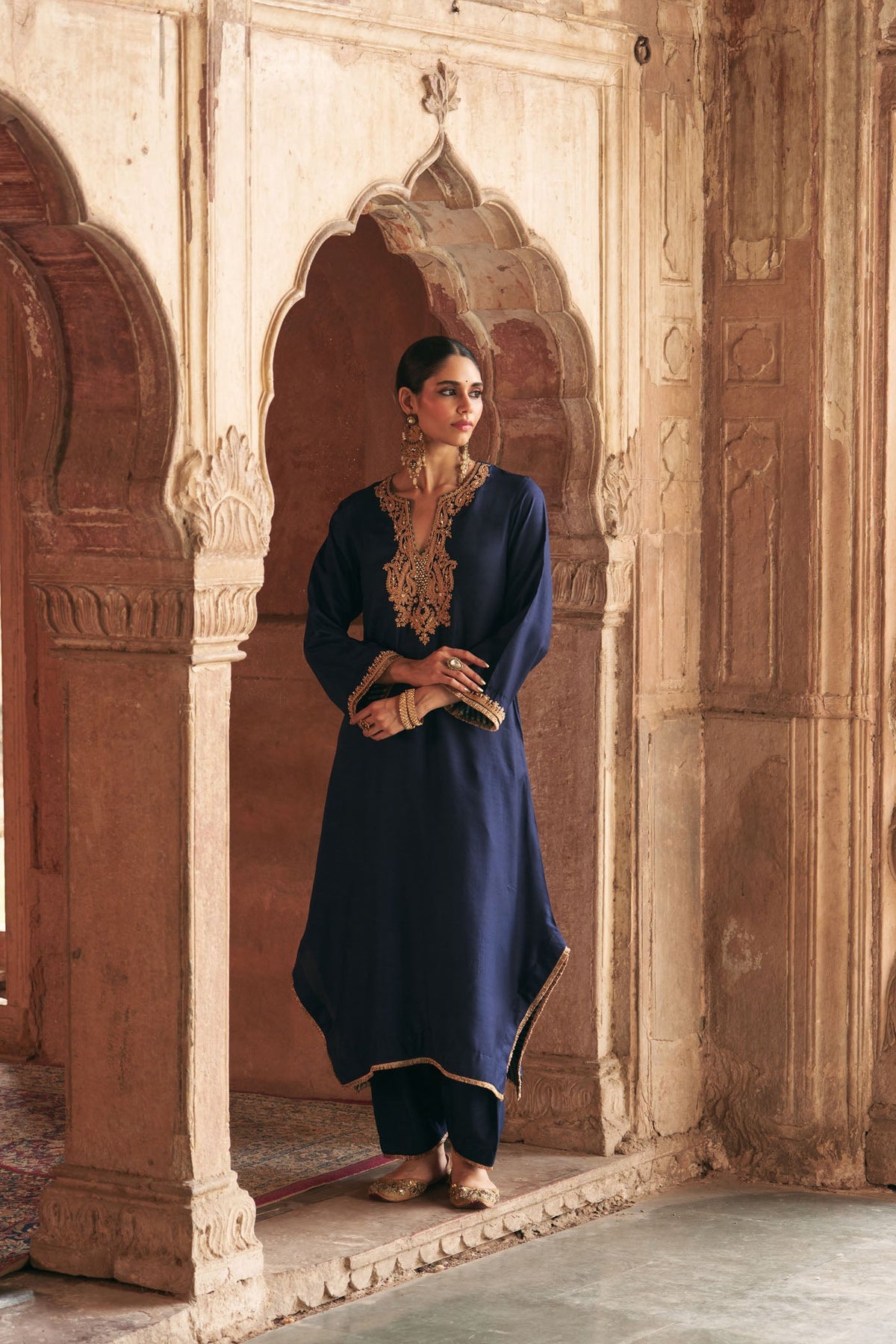 AMAYA - DEEP BLUE LONG KAFTAN WITH SALWAR