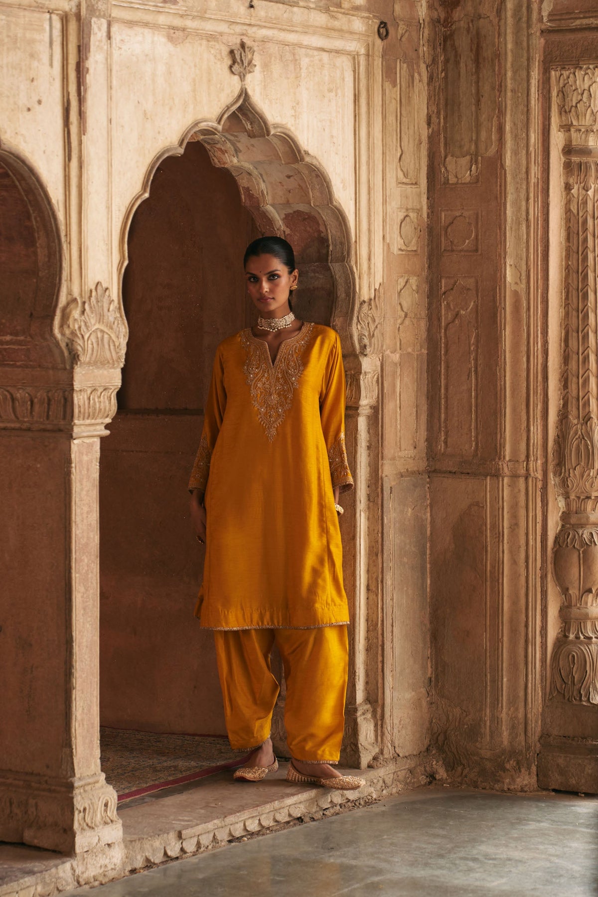 MARWA - Heirloom Mustard SHORT CHAUGA WITH SALWAR