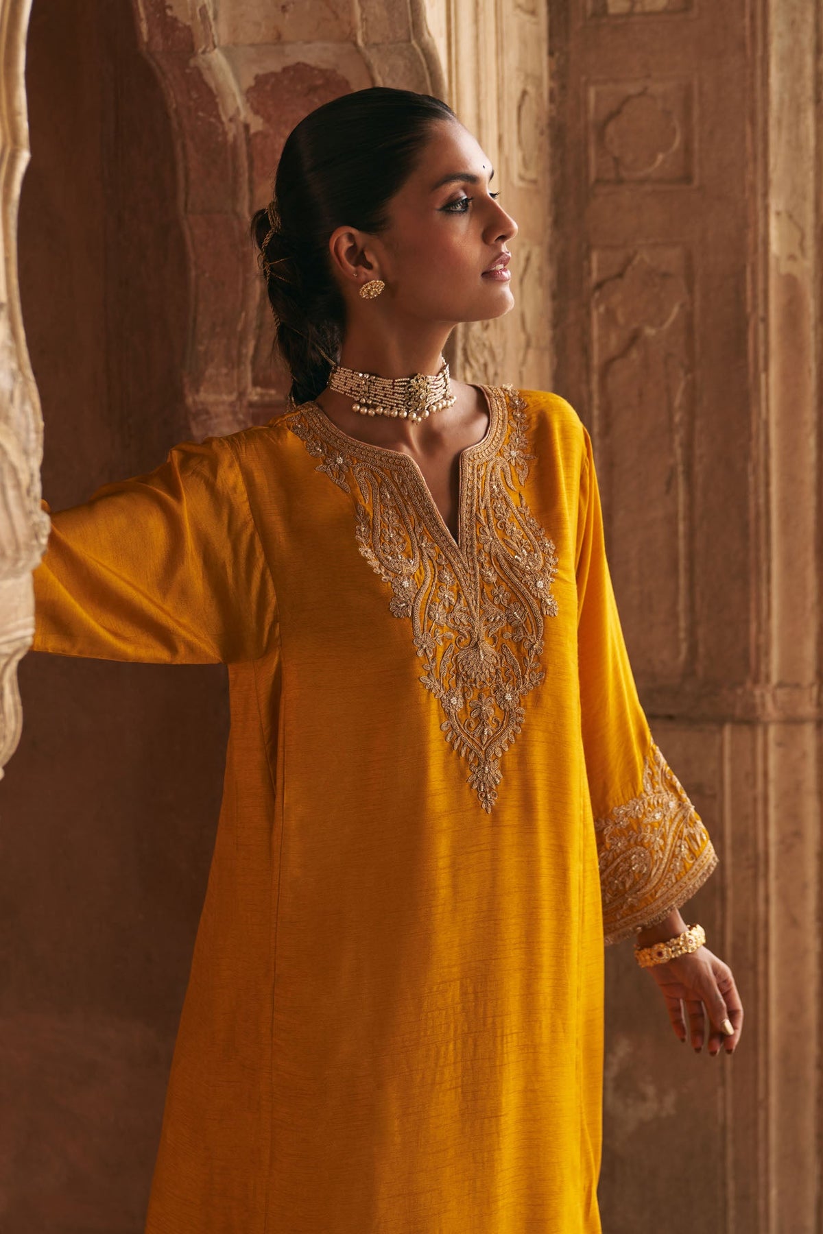 MARWA - Heirloom Mustard SHORT CHAUGA WITH SALWAR