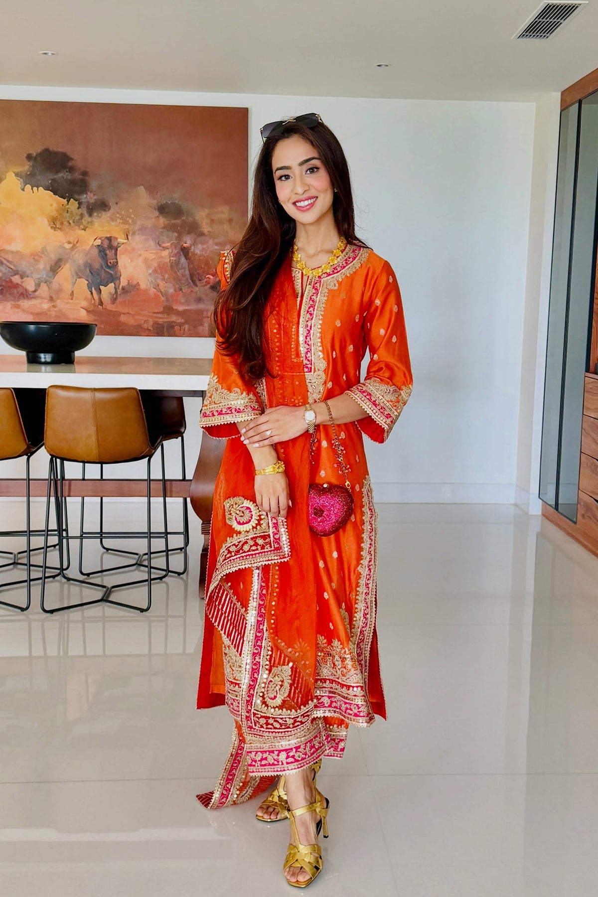 Musakn sethi In SOBIA - BURNT ORANGE LONG KURTA WITH PALAZZO AND DUPATTA
