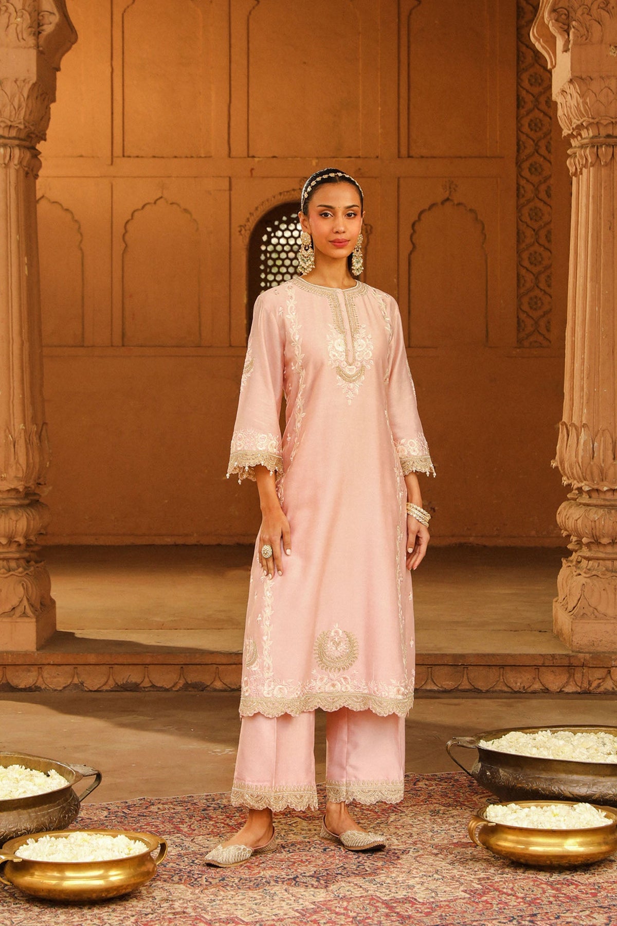 Yasna - Blush Pink Long kurta with palazzo and dupatta