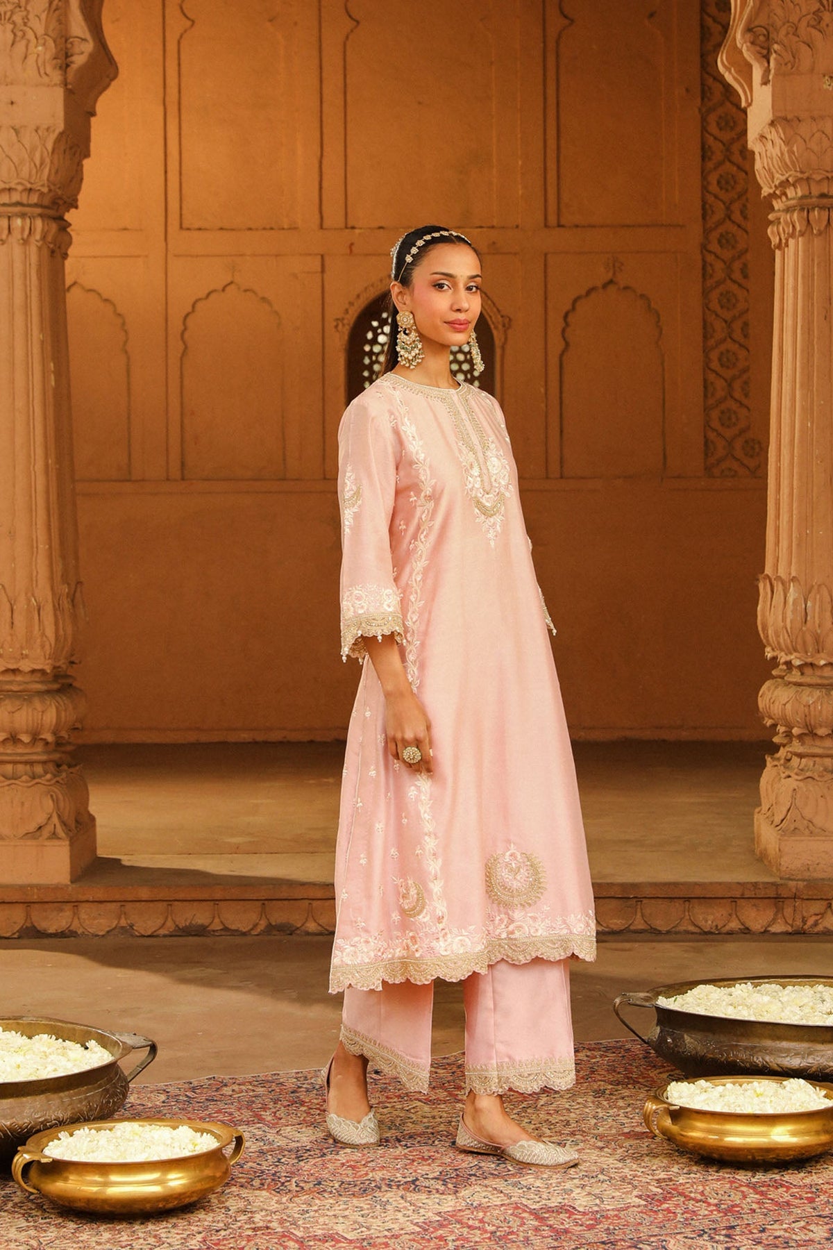 Yasna - Blush Pink Long kurta with palazzo and dupatta