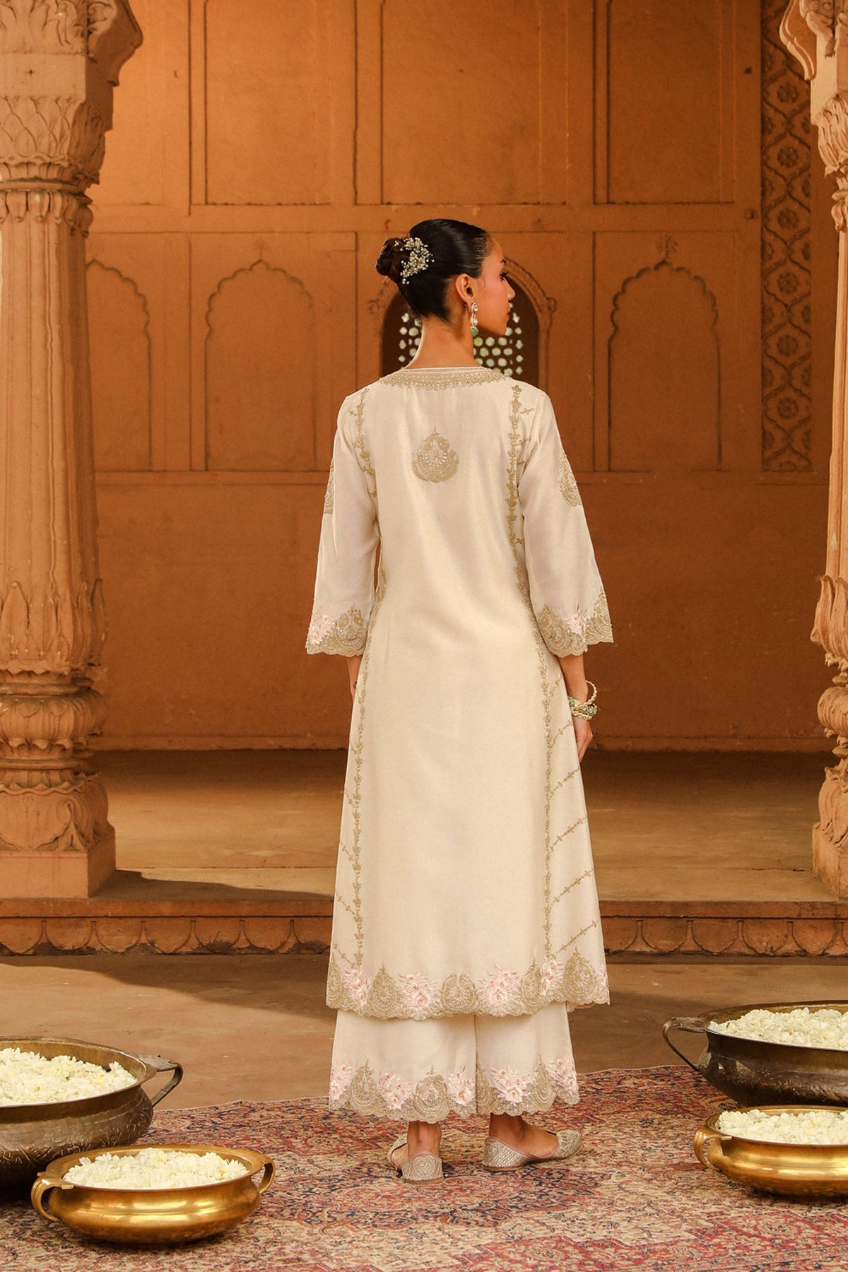 Shehnaaz Gill in Yusra - Daisy Ivory Long kurta with palazzo and dupatta