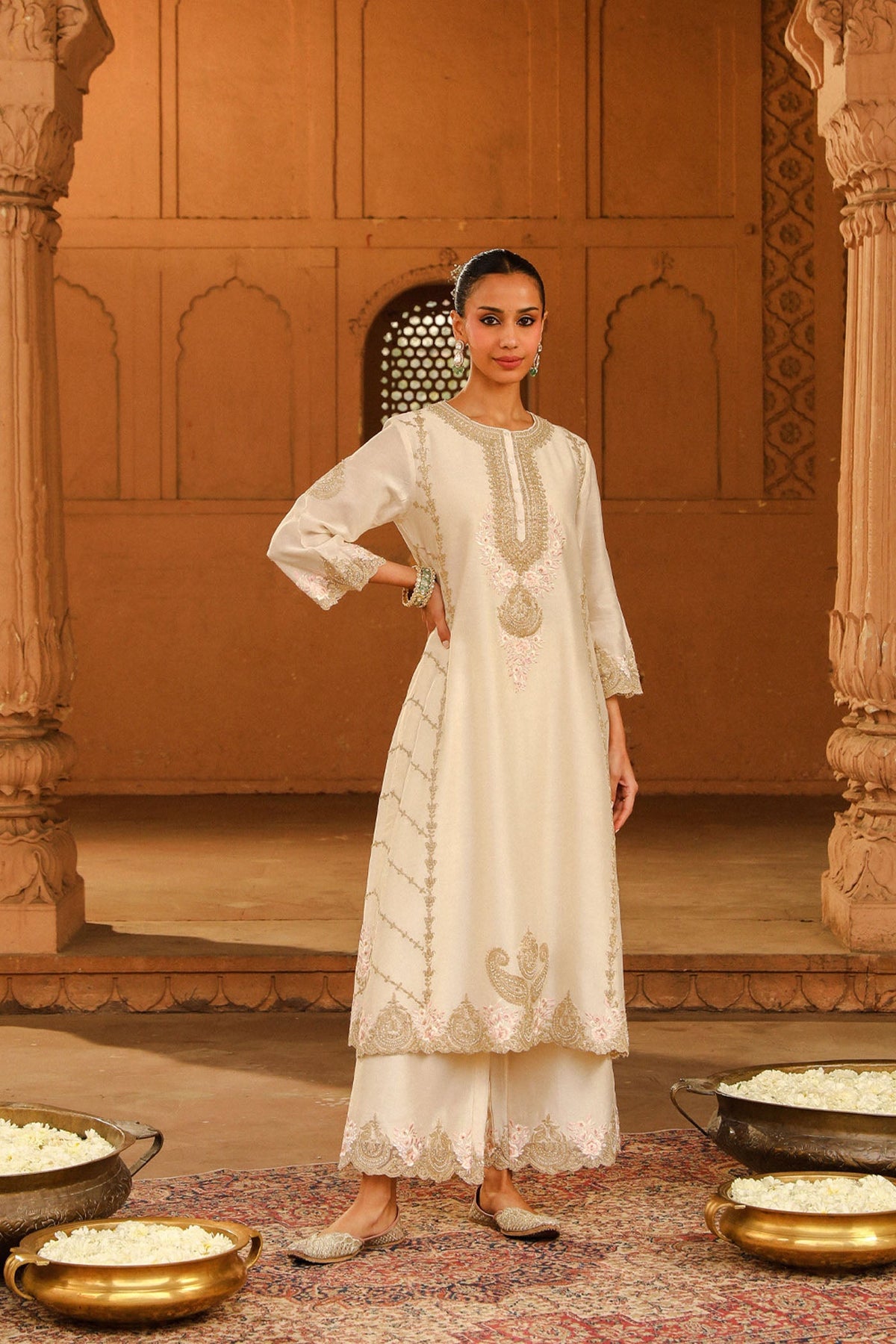 Shehnaaz Gill in Yusra - Daisy Ivory Long kurta with palazzo and dupatta