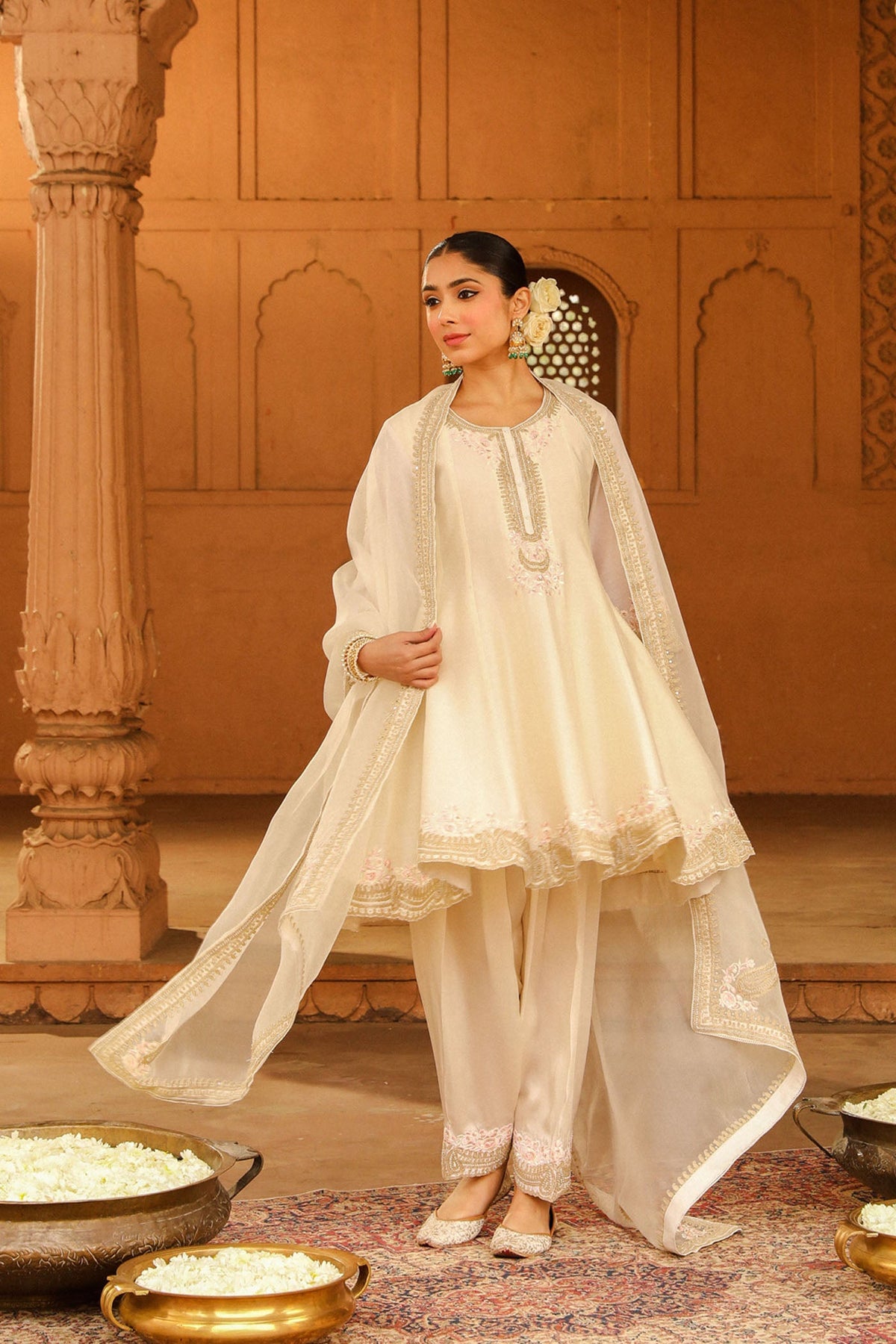 Huma Qureshi in Faria - Daisy Ivory Short Anarkali with Chooridaar and Dupatta