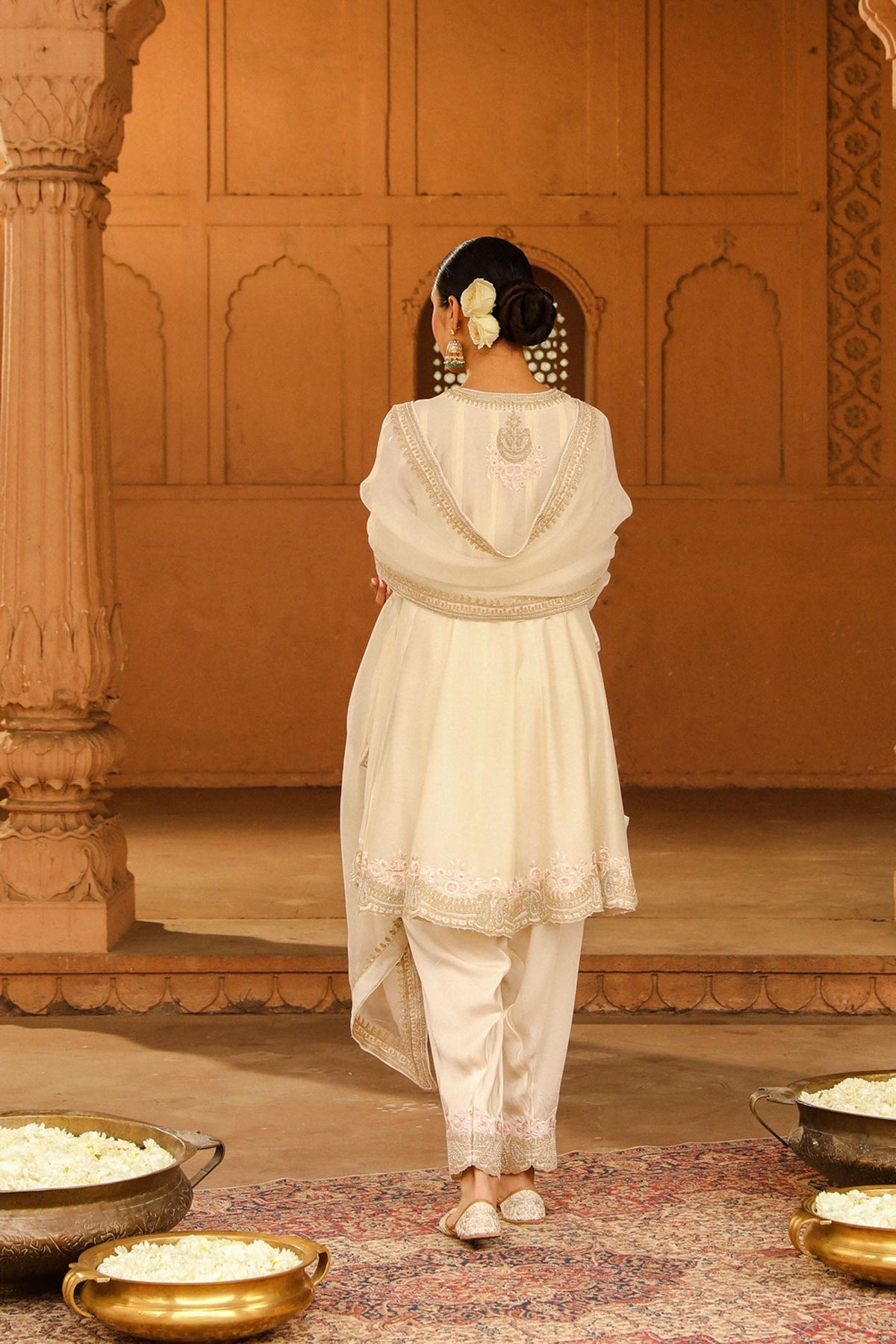 Faria - Daisy Ivory Short Anarkali with Chooridaar and Dupatta