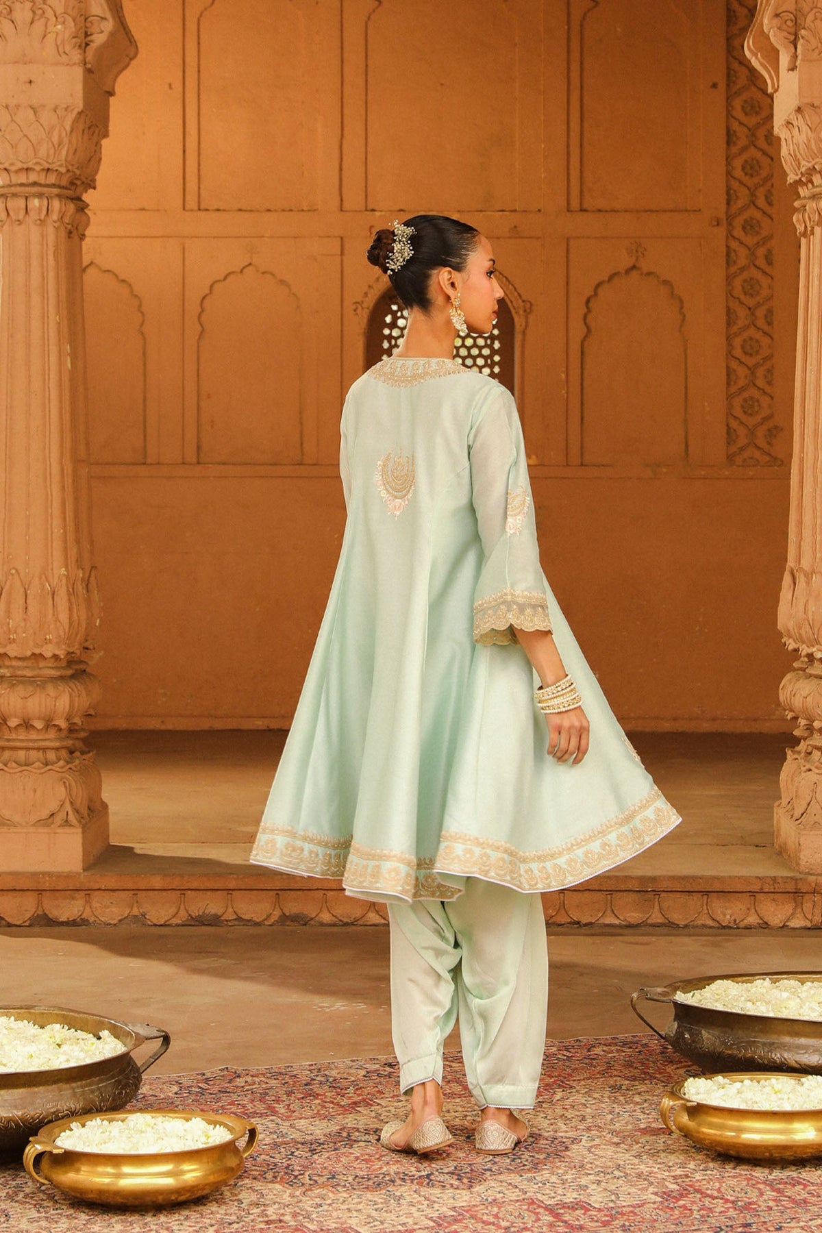 Tina Kakkar In Fajr - Misty Green Short Anarkali with Chooridaar and Dupatta