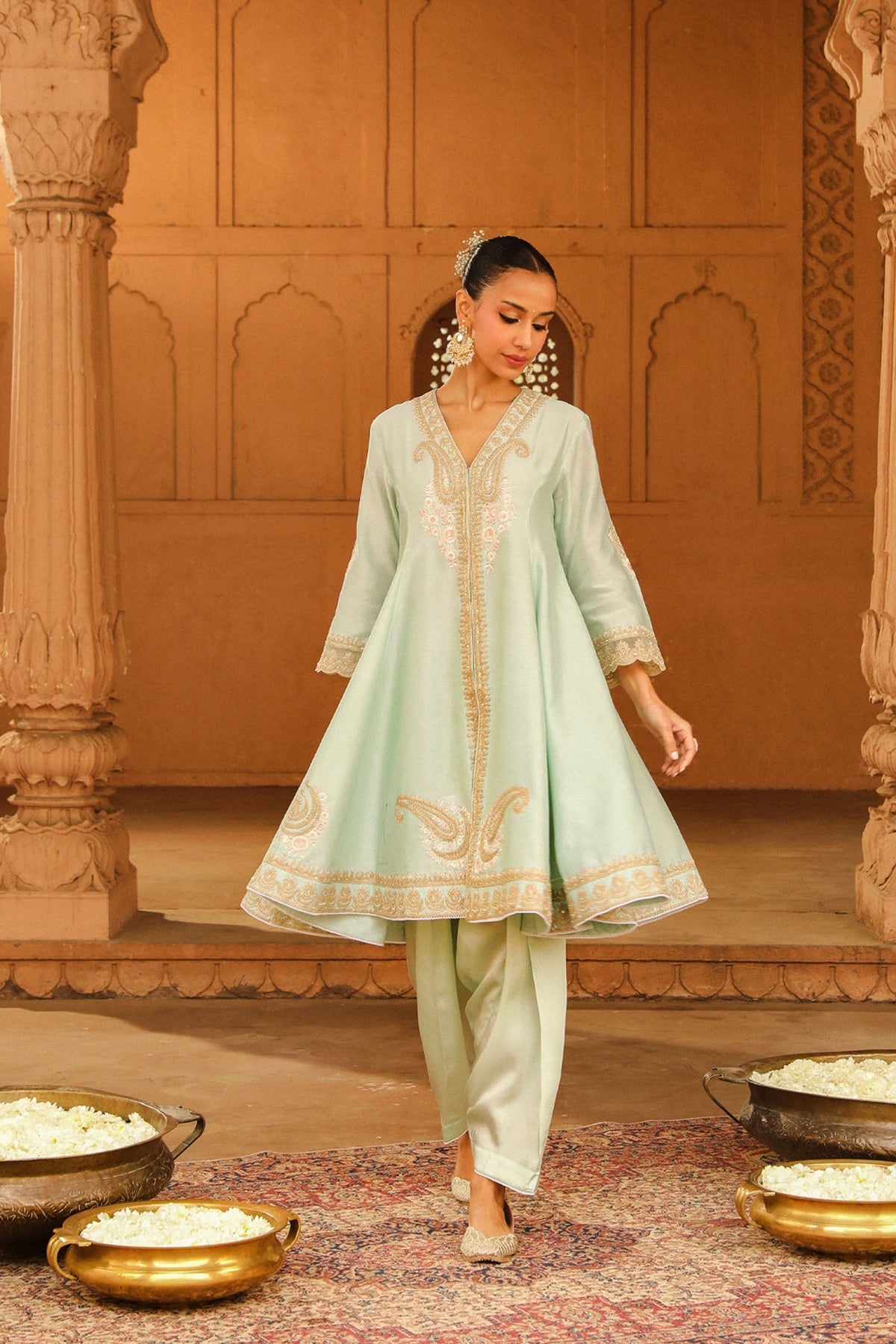 Fajr - Misty Green Short Anarkali with Chooridaar and Dupatta