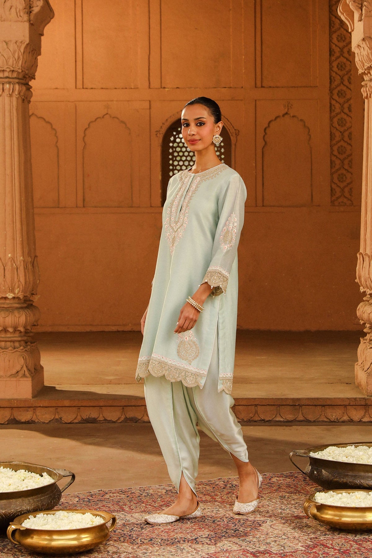 Khushnaz Ashdin In Ernika - Misty Green Kurta with dhoti
