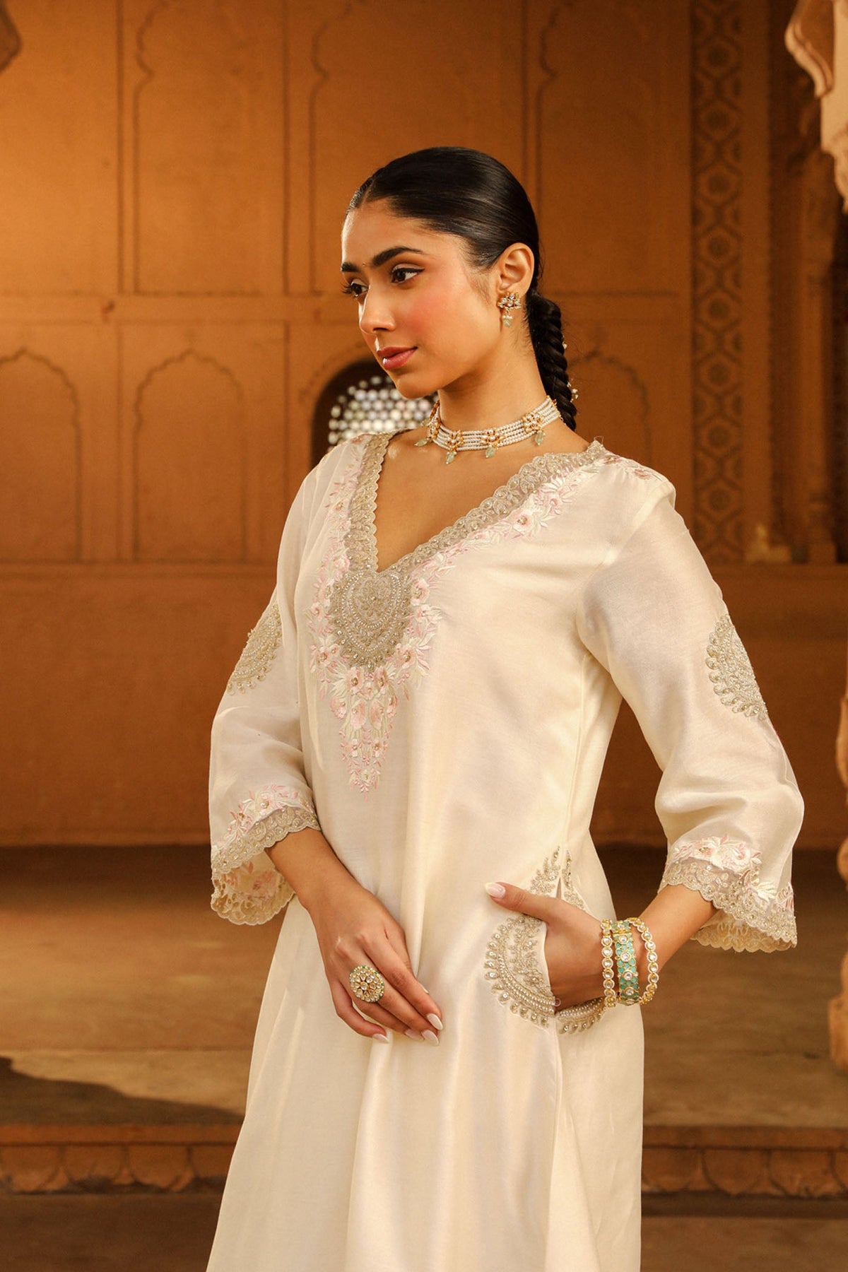 Akira - Daisy Ivory Long Choga with Salwar