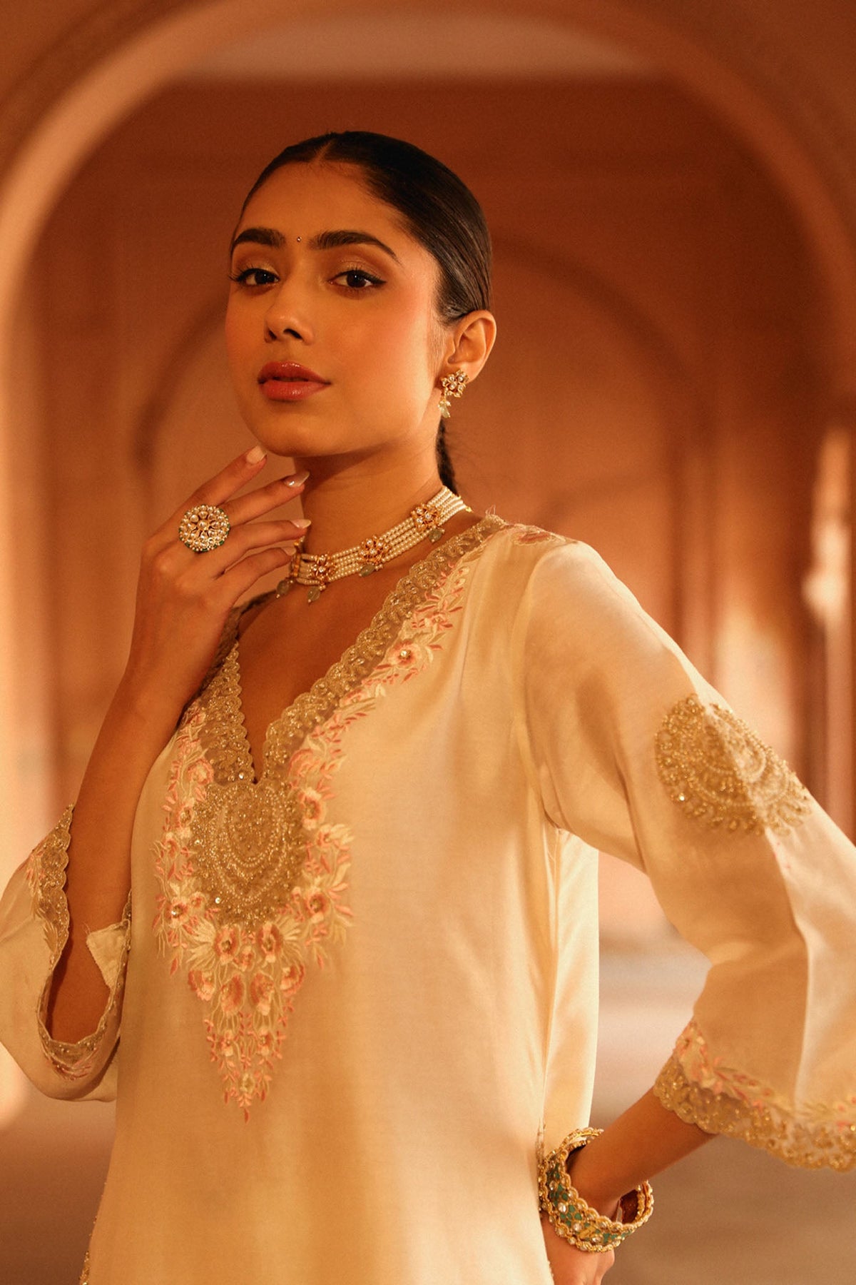Hanna Khan In Akira Daisy Ivory Long Choga with Salwar
