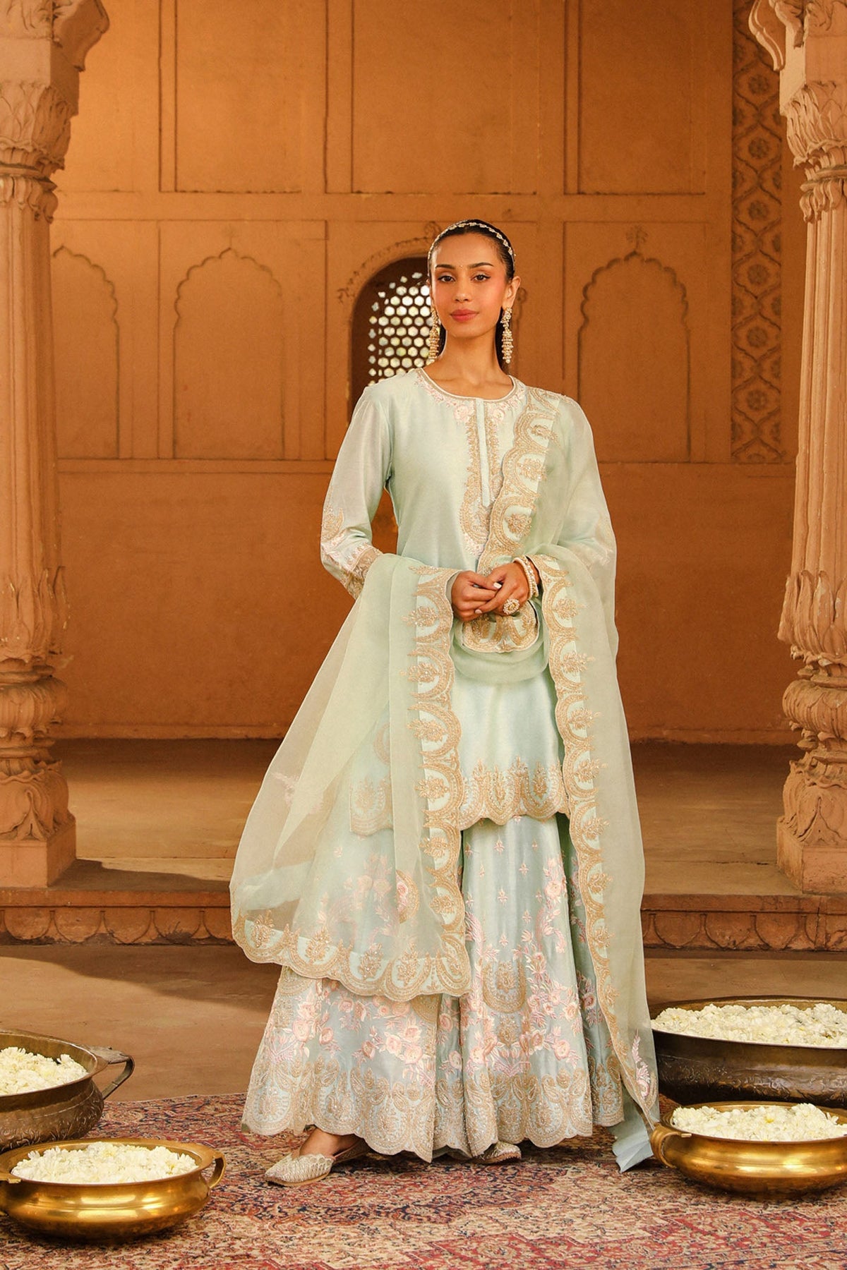 Ayda - Misty Green Kurta with Sharara and Dupatta