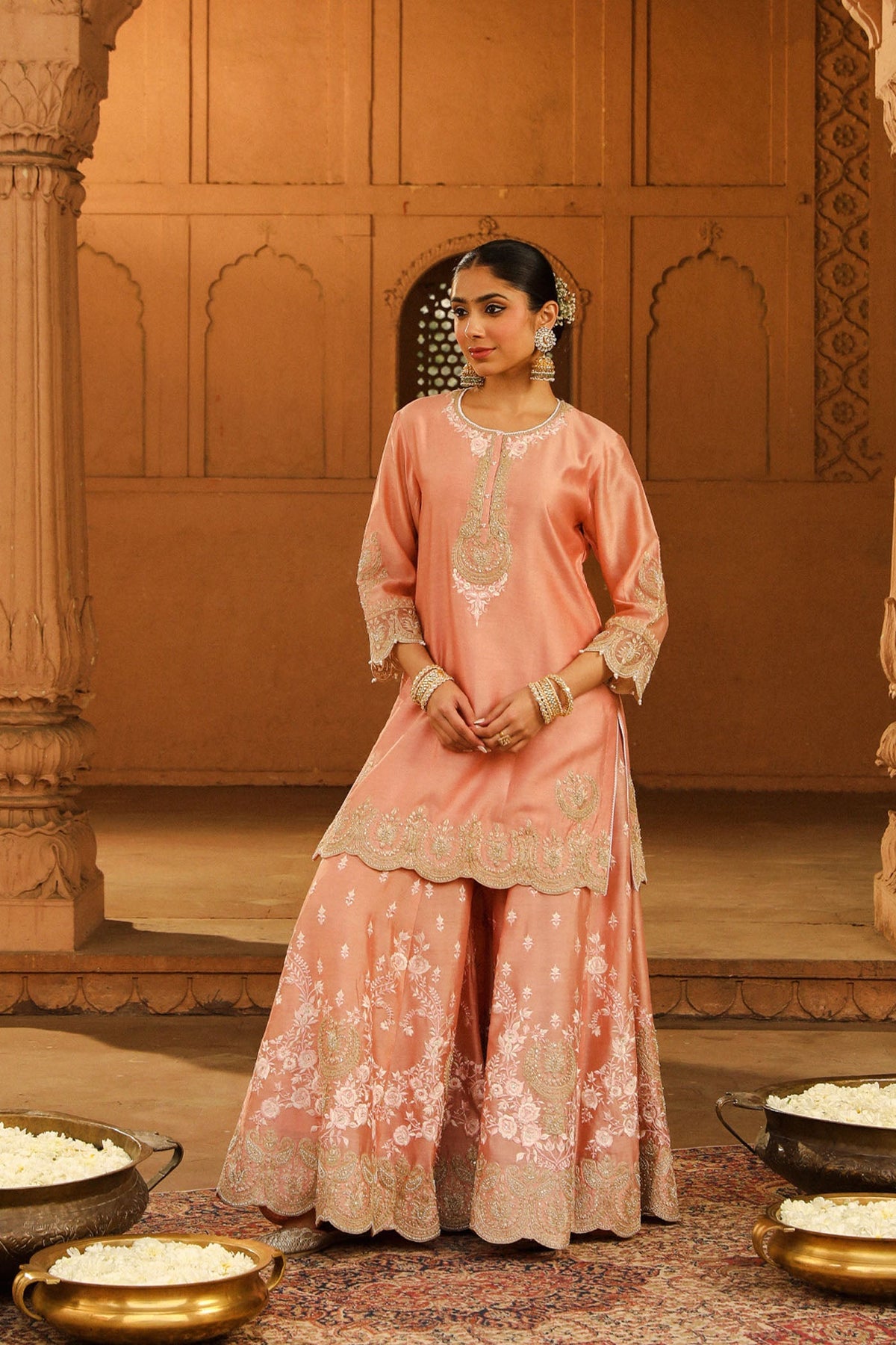 Ayda - Off Rose Kurta with Sharara and Dupatta