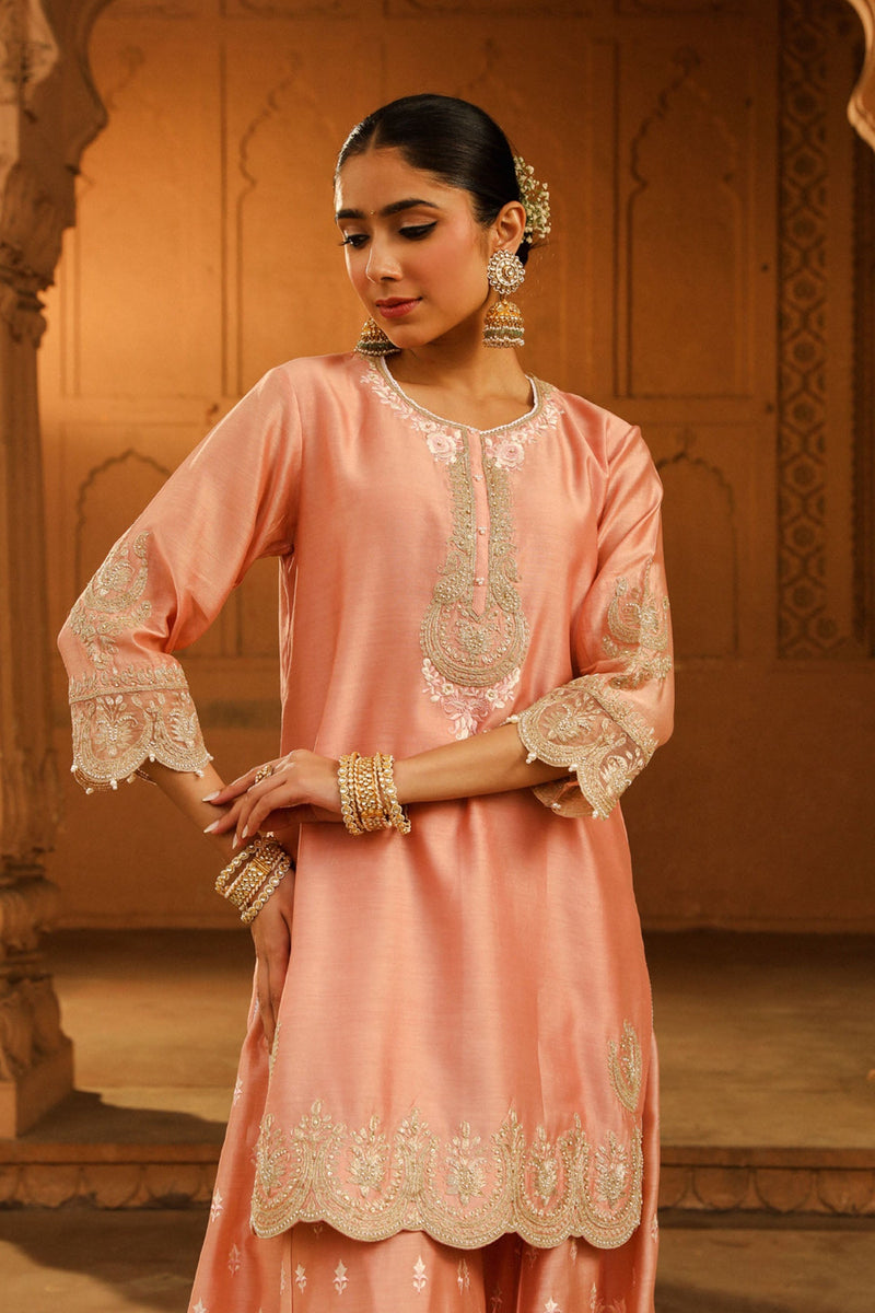 Ayda - Off Rose Kurta with Sharara and Dupatta