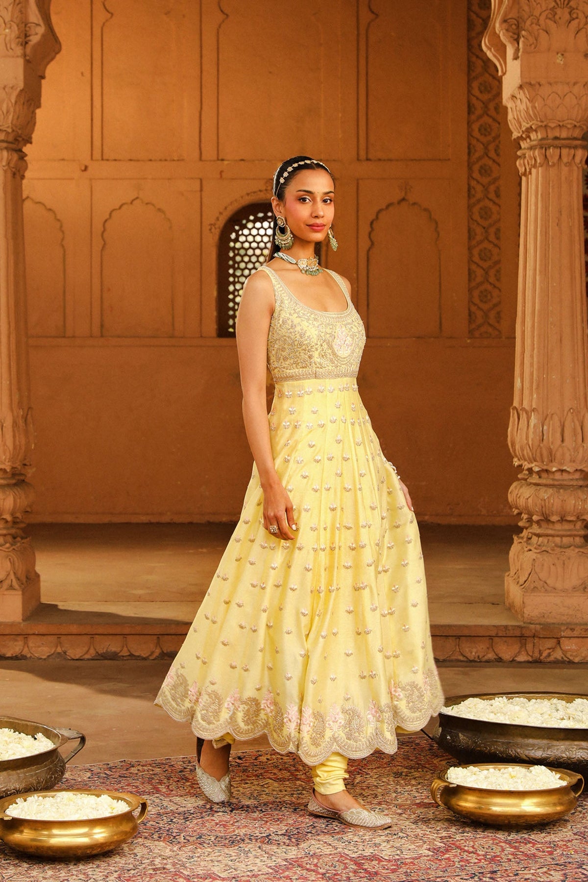 Samyuktha In Wafiya - Lemon Yellow Ankle Length Anarkali with Chooridaar and Dupatta