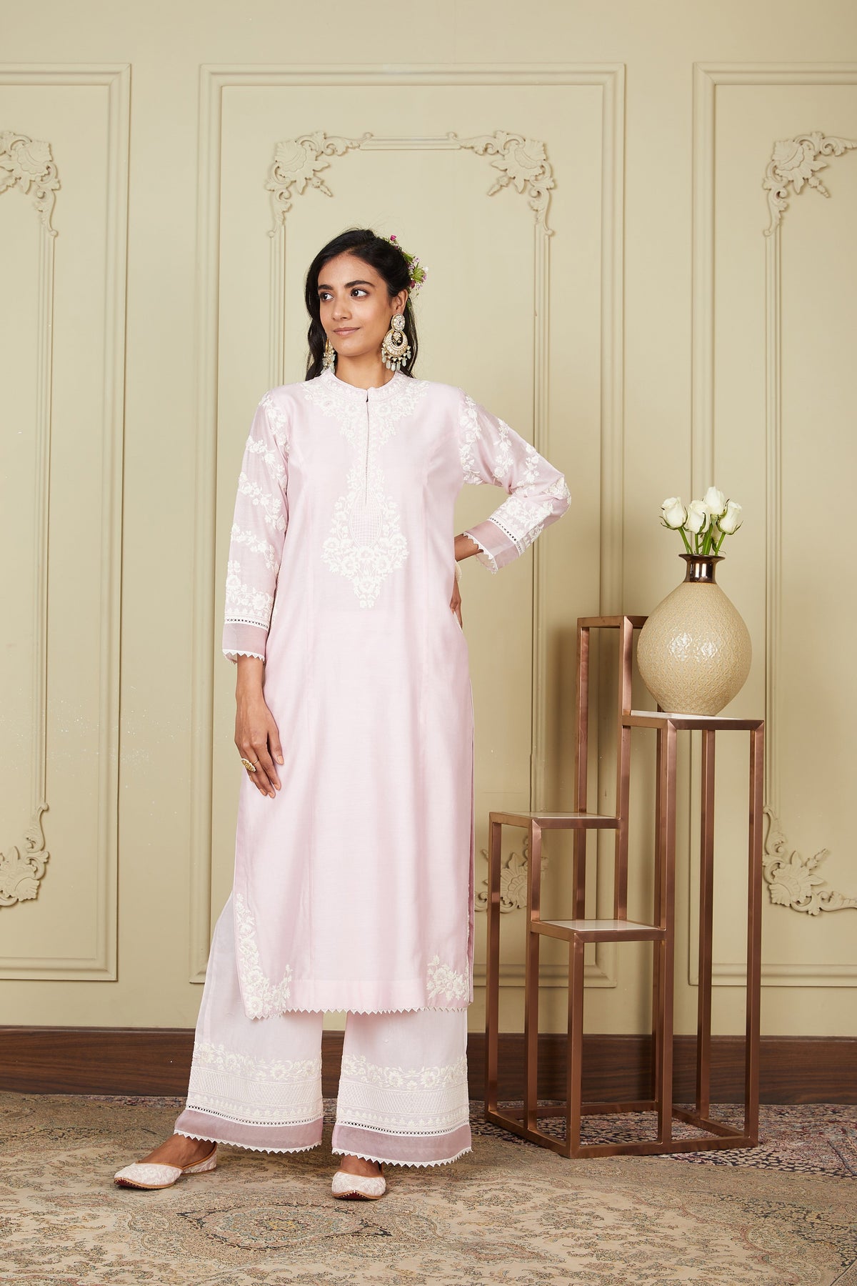 Banafsha - Pearl Blush Long kurta with palazzo