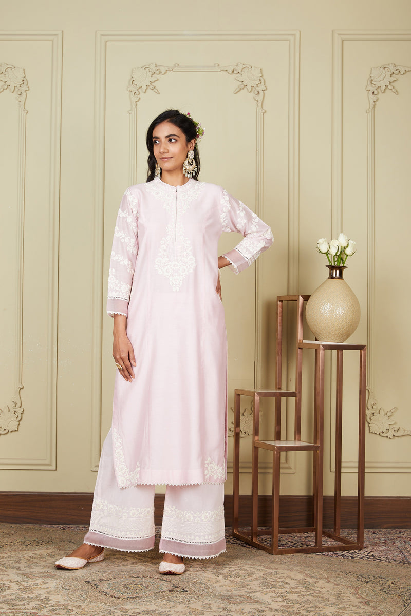 Banafsha - Pearl Blush Long kurta with palazzo