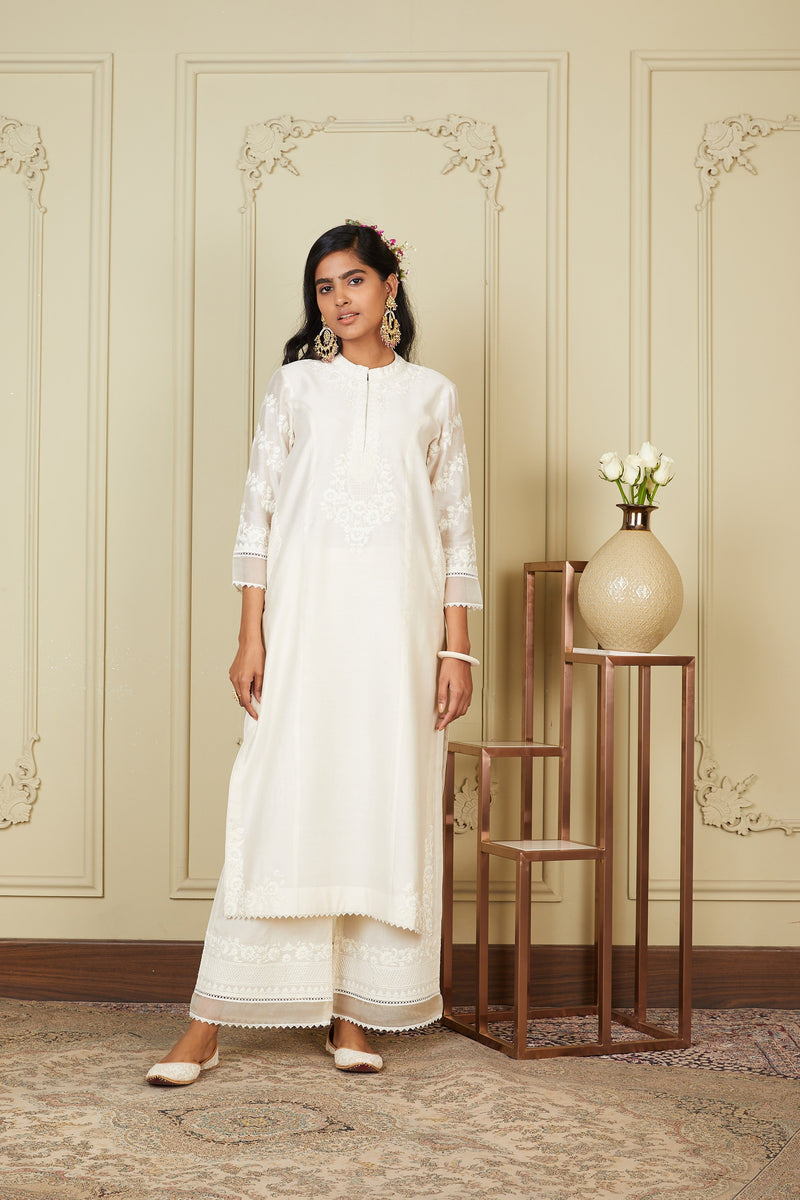 Banafsha - Daisy Ivory Long kurta with palazzo