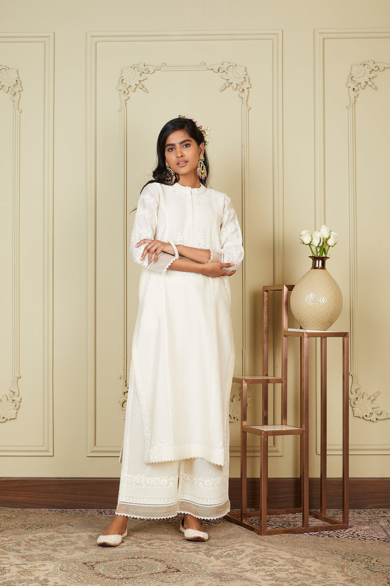 Banafsha - Daisy Ivory Long kurta with palazzo
