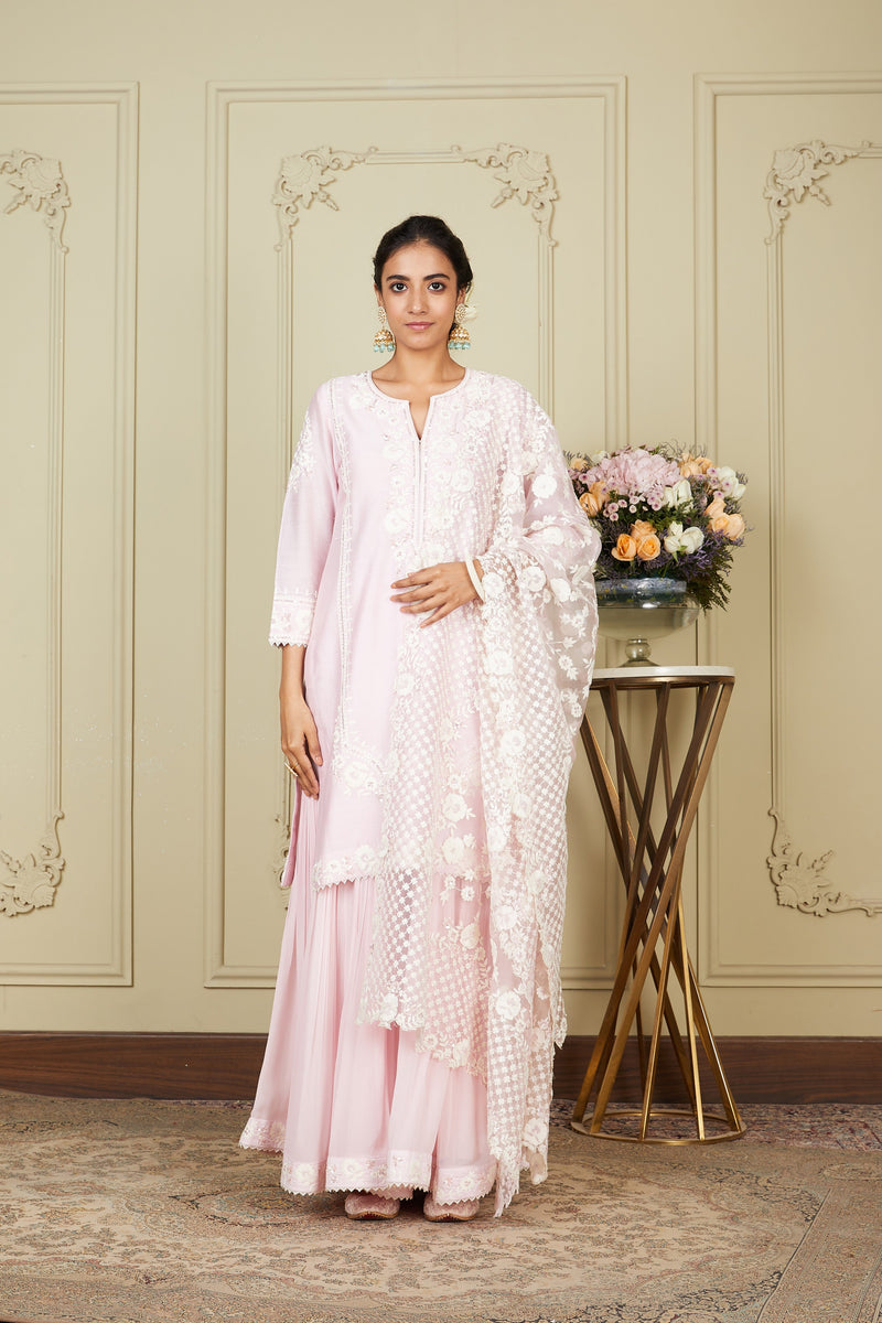 Nargis - Pearl Blush Short kurta with garara and dupatta