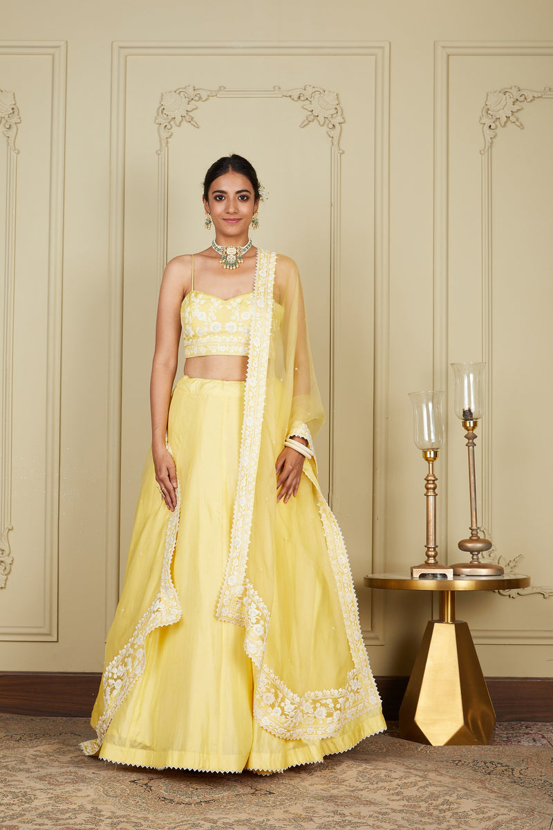 Samrina - Lemon Yellow Lehenga with blouse and dupatta