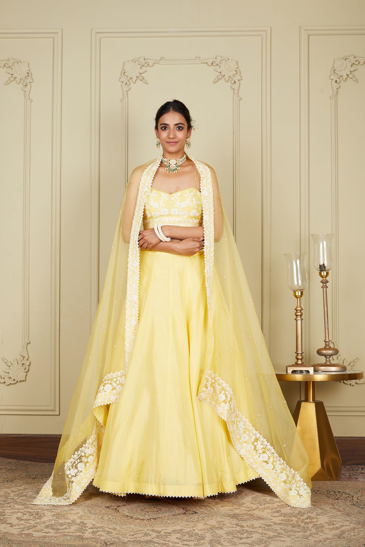 Samrina - Lemon Yellow Lehenga with blouse and dupatta
