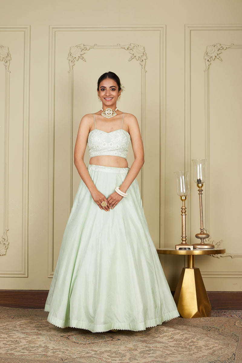 Sanaira - Frosty Green Lehenga with blouse and dupatta