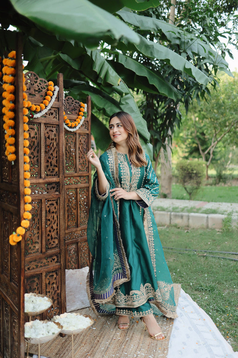 Kashish Dadhwal In SABIRAH - EMERALD GREEN LONG KURTA WITH PALAZZO AND DUPATTA