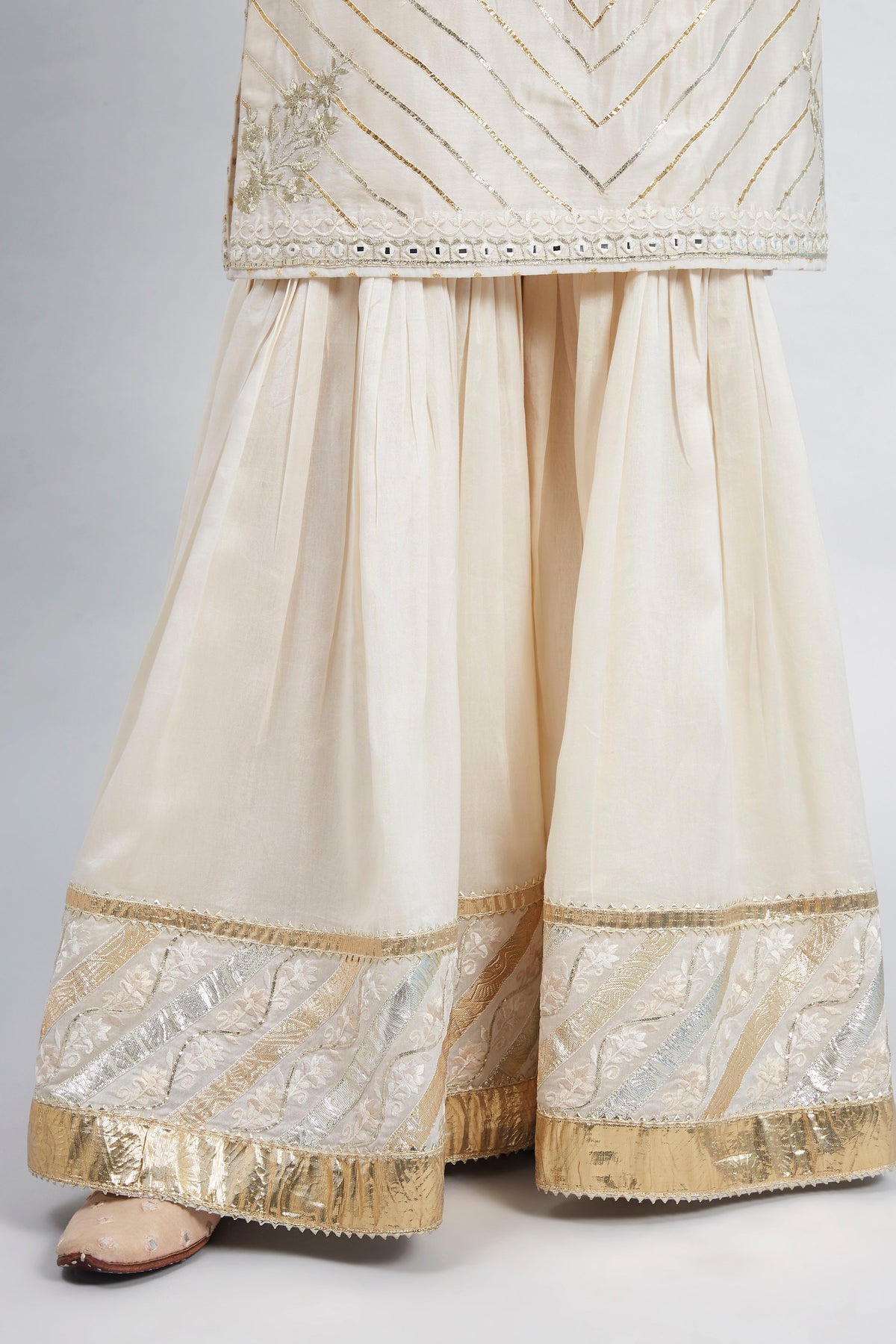 Eliza - Daisy Ivory Chanderi Silk Kurta and Garara Set with Organza dupatta