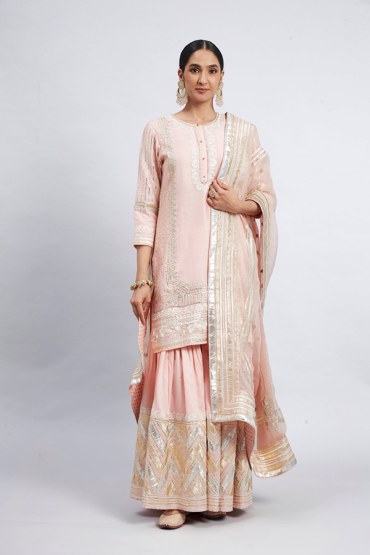 Erina - Soft Pink Chanderi Silk Kurta and Garara Set