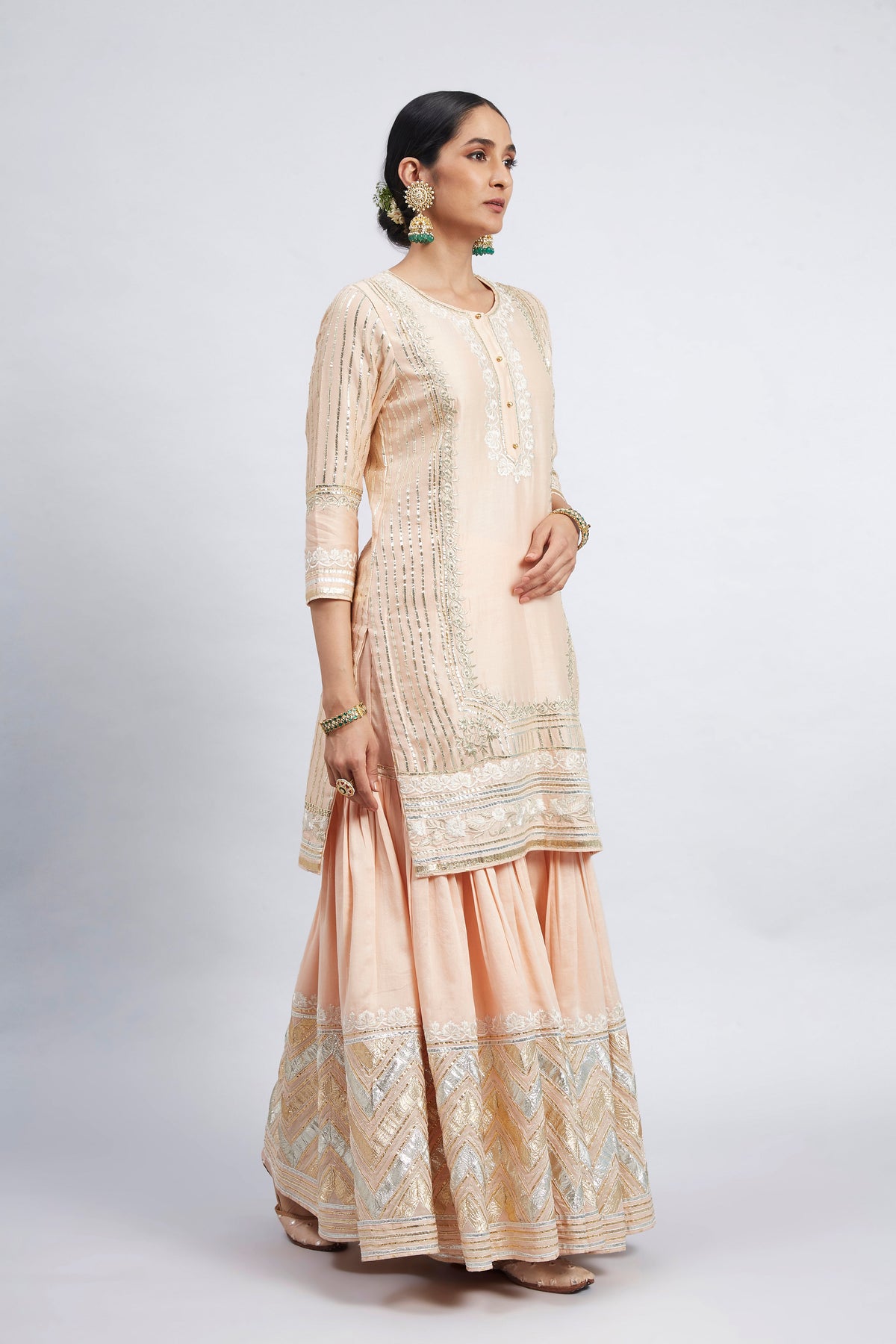 Erina - Peach Chanderi Silk Kurta and Garara Set