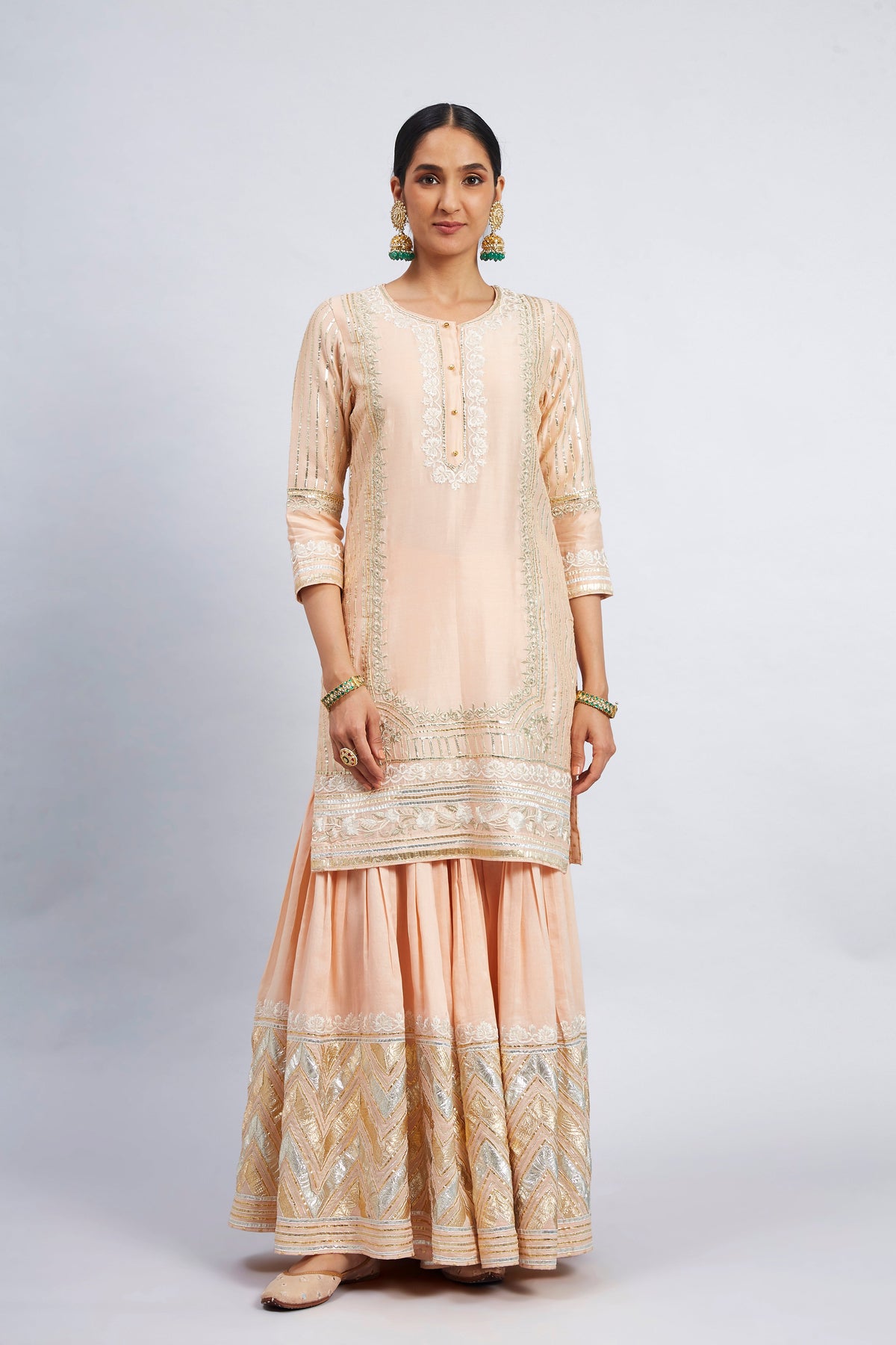 Erina - Peach Chanderi Silk Kurta and Garara Set
