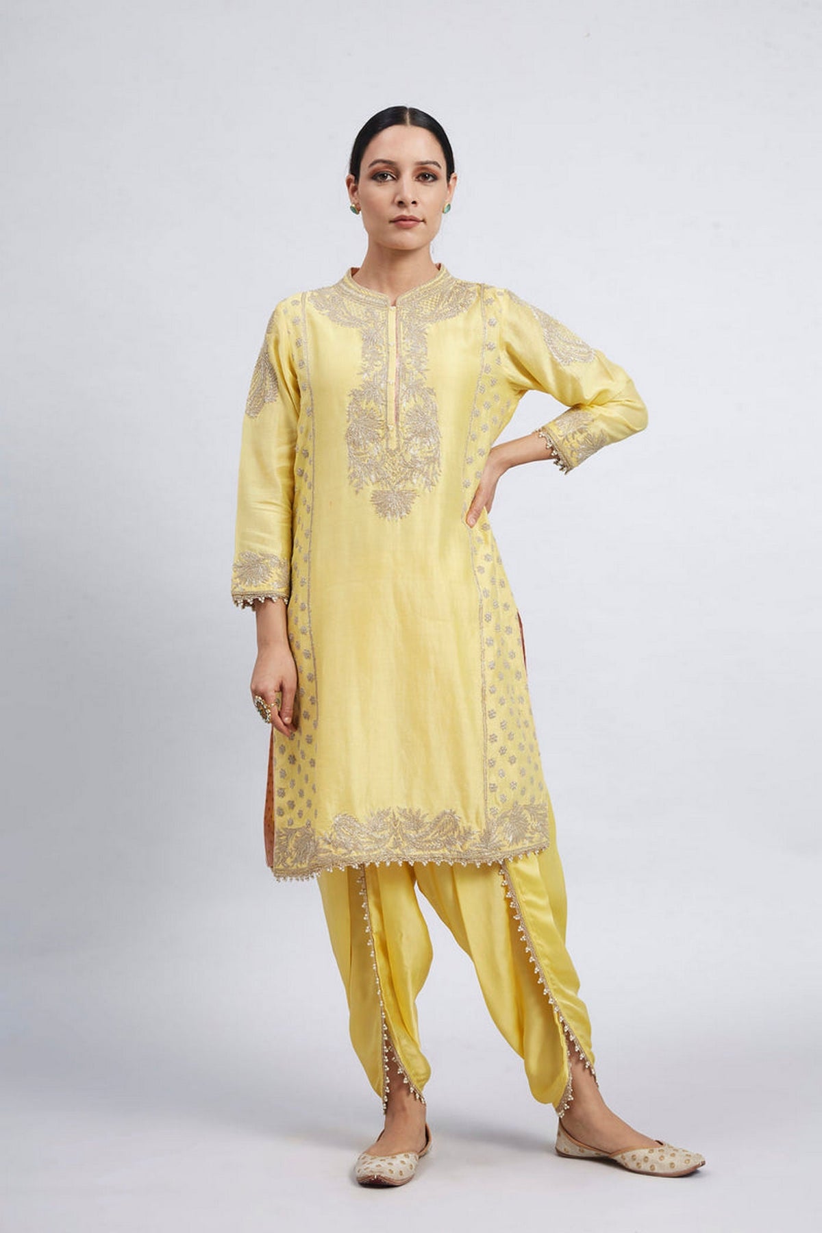 Aabish Mustard  Pearl Embroidered Kurta Set