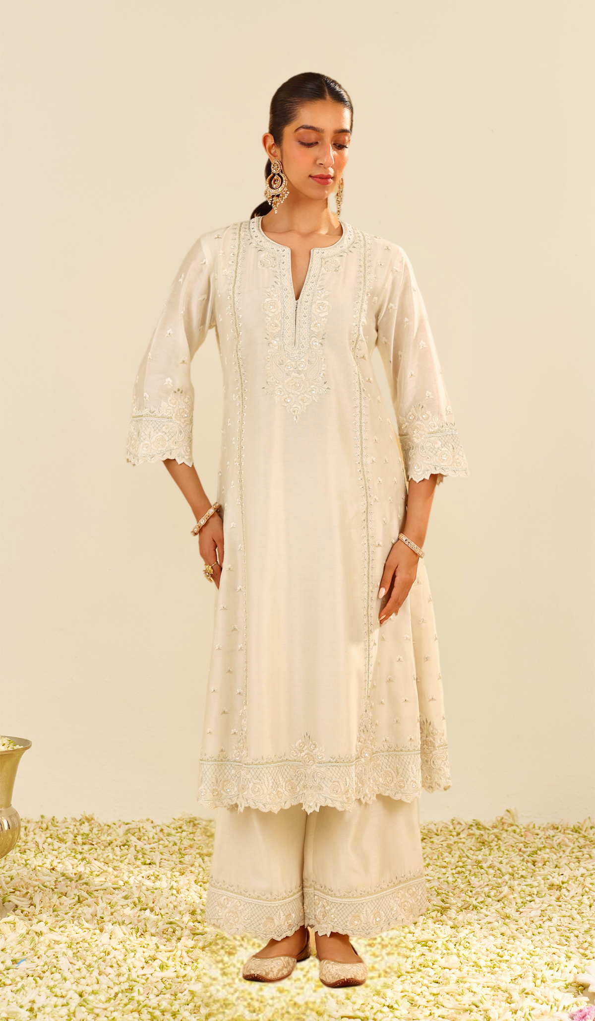 Sumaiya - Daisy Ivory A-Line Kurta With Palazzo (LXRTS)