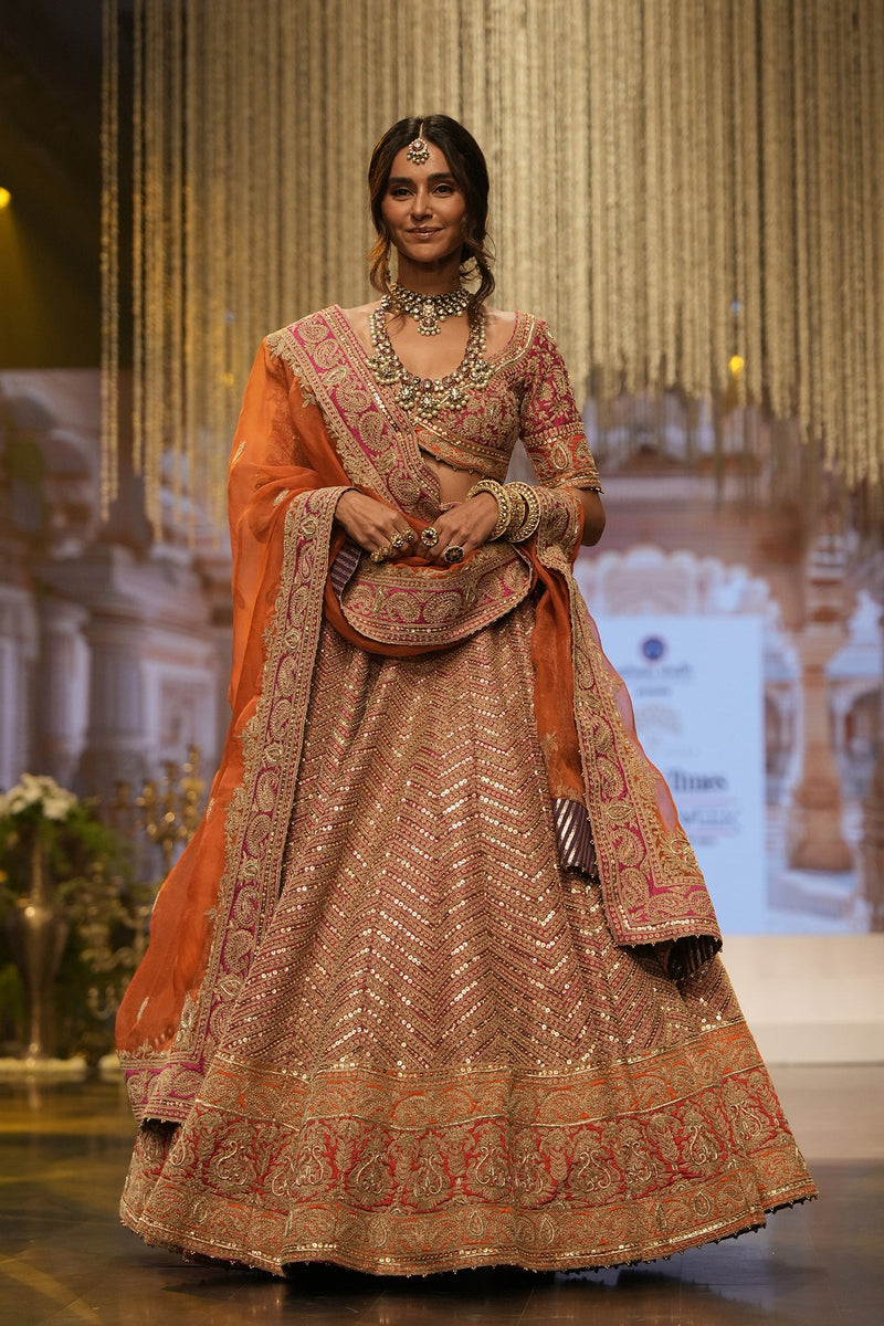 Anahira - Rani Hotpink Blouse with Lehenga and Dupatta