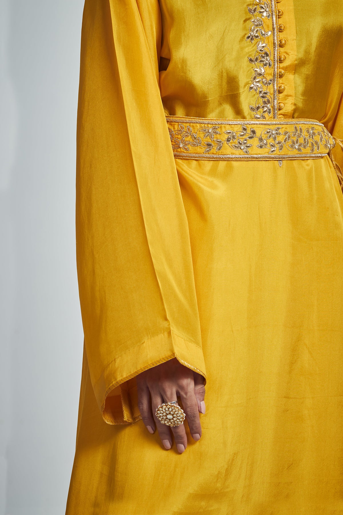 Sameenah- Happy mustard Habutai silk waist belt