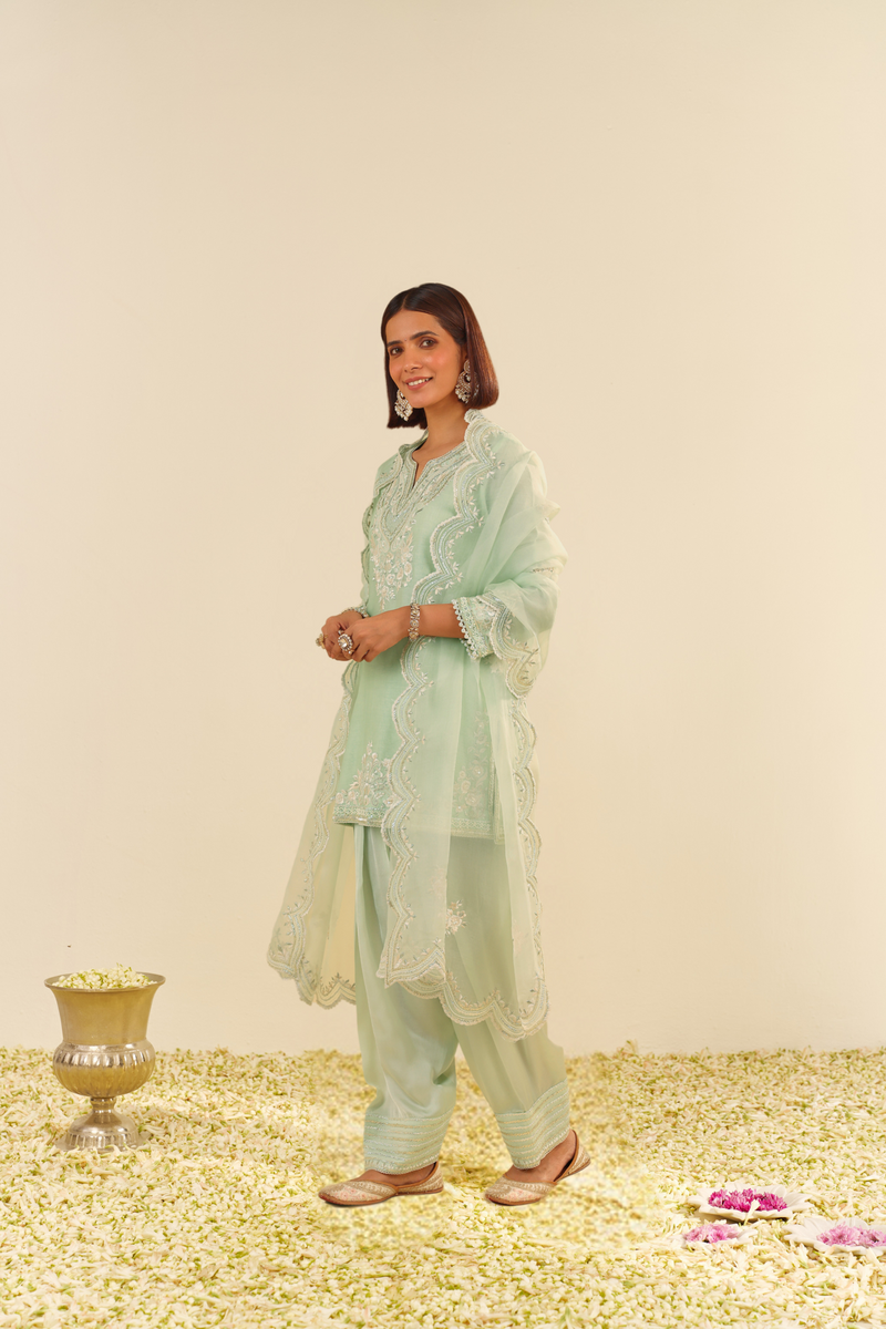 Haniya - Mint Green Short Kurta With Salwar
