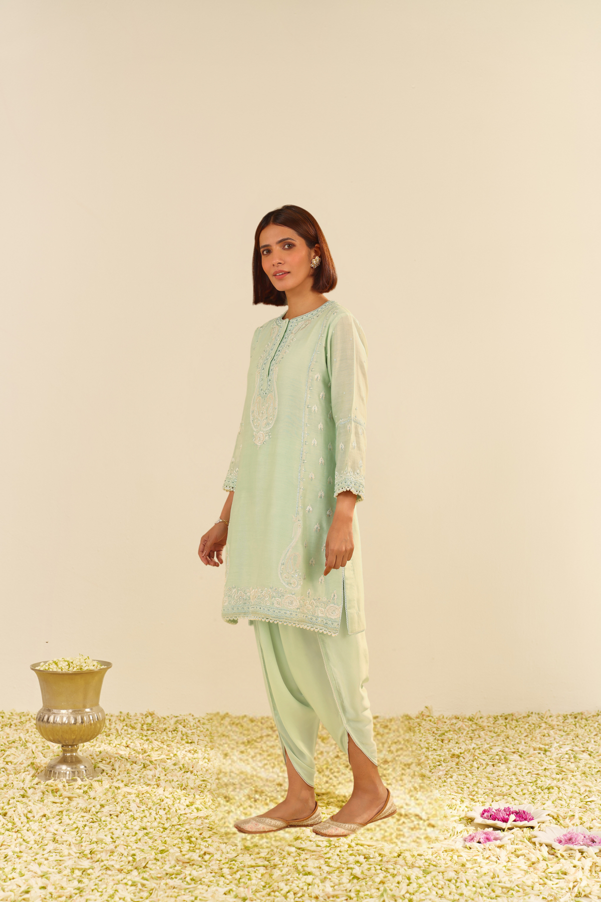 Zahra - Mint Green Short Kurta With Dhoti