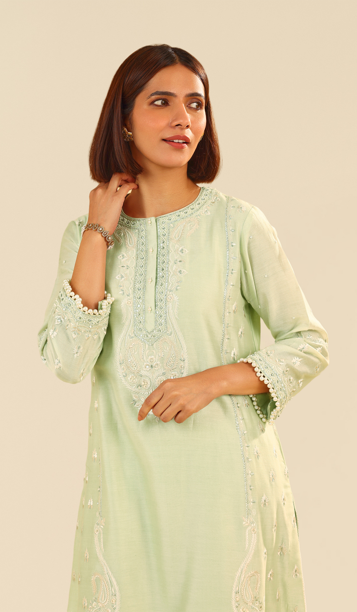 Zahra - Mint Green Short Kurta With Dhoti (LXRTS)
