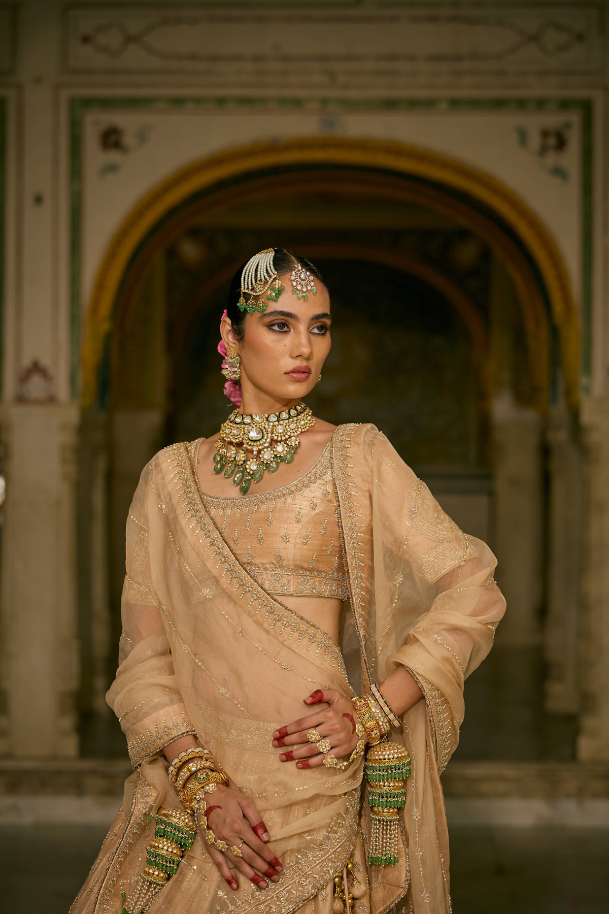 Aaliya - Dabka Zardozi Embroidered Raw Silk Gold Lehenga Set