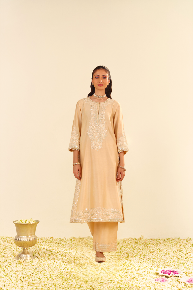 Sereen - Beige A-Line Kurta With Palazzo