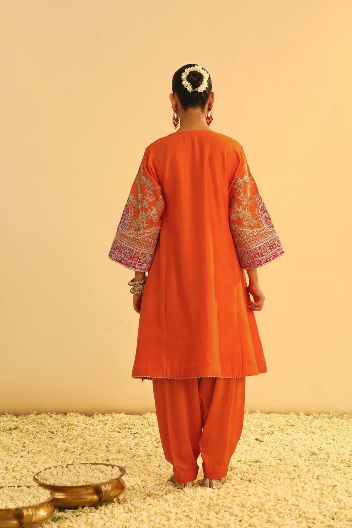 Mohsina - Orange Short Kalidaar Choga With Salwar